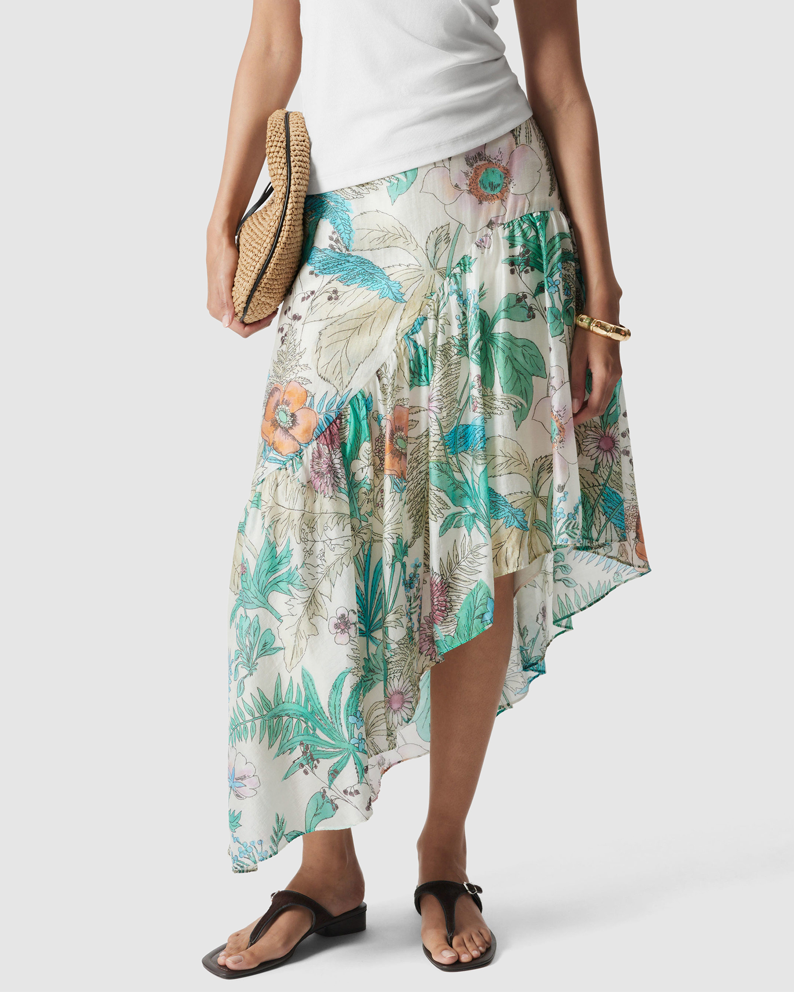 Asymmetric Ruffle Midi Skirt
