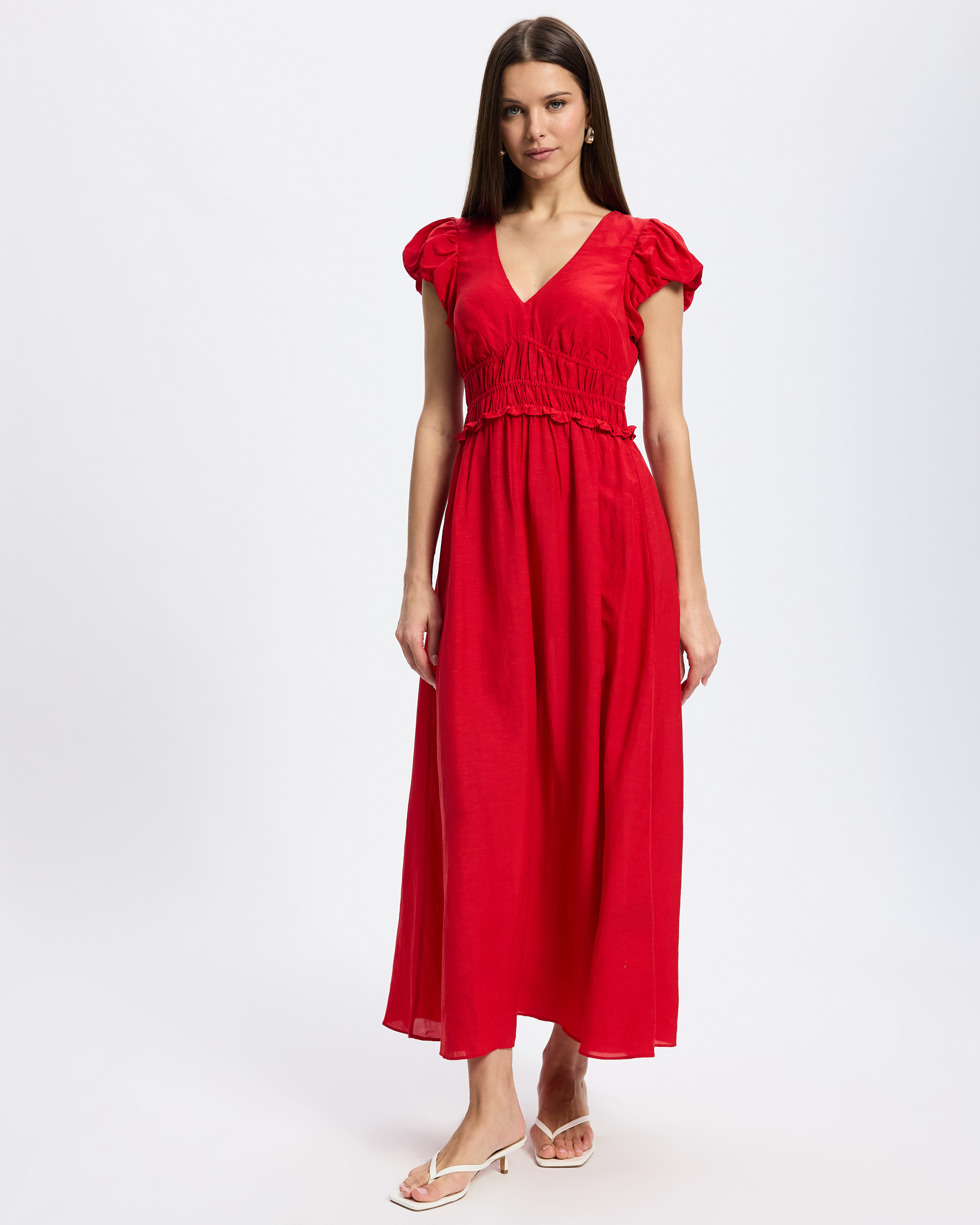 Bubble-Sleeve Midi Dress