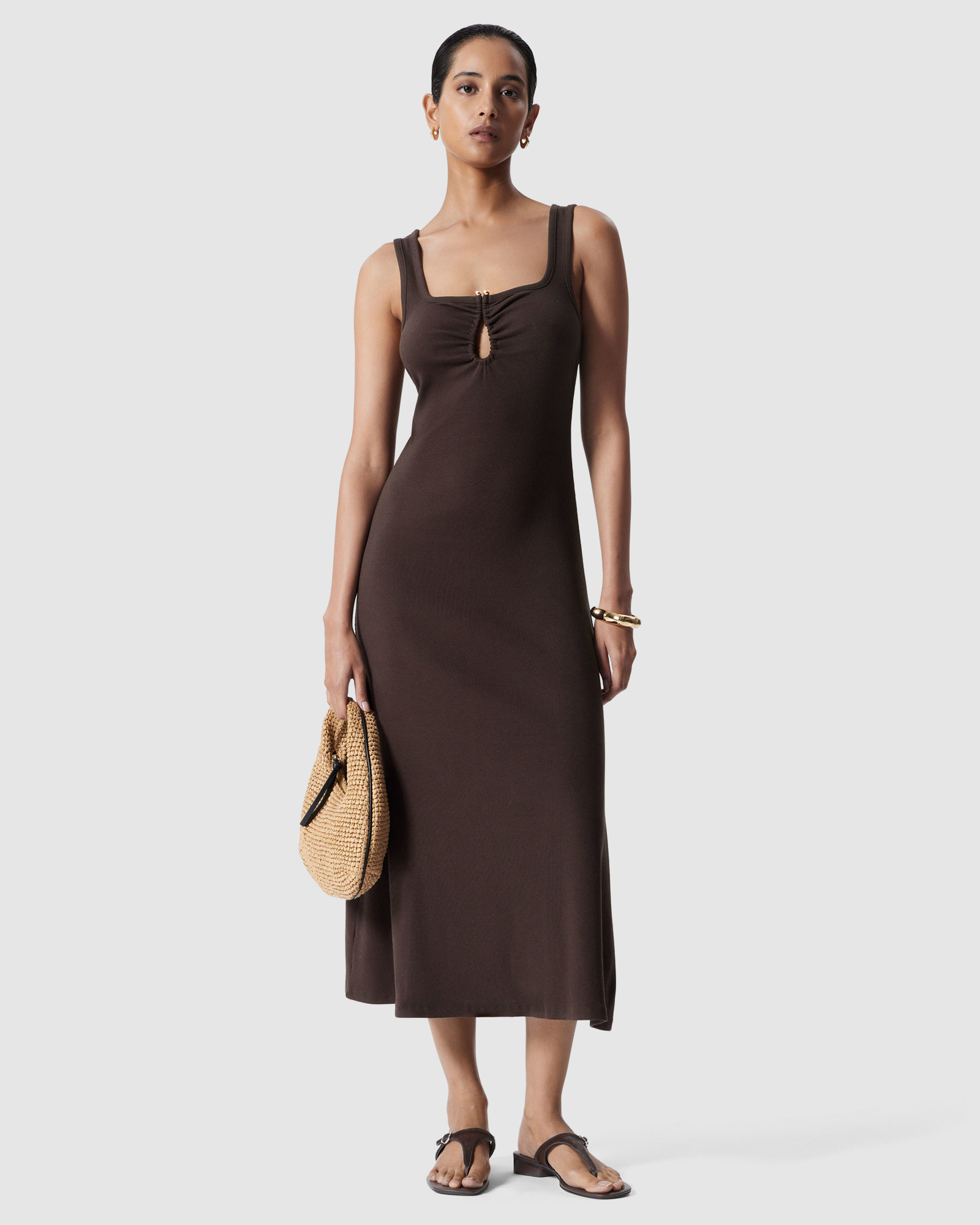 Buckle-Detailed Midi Dress