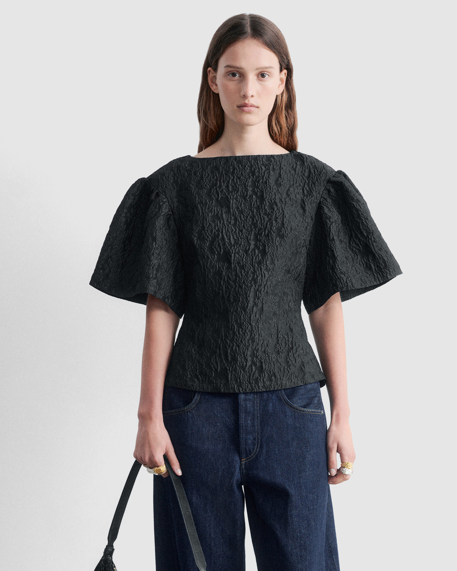 Jacquard Puff-Sleeve Top