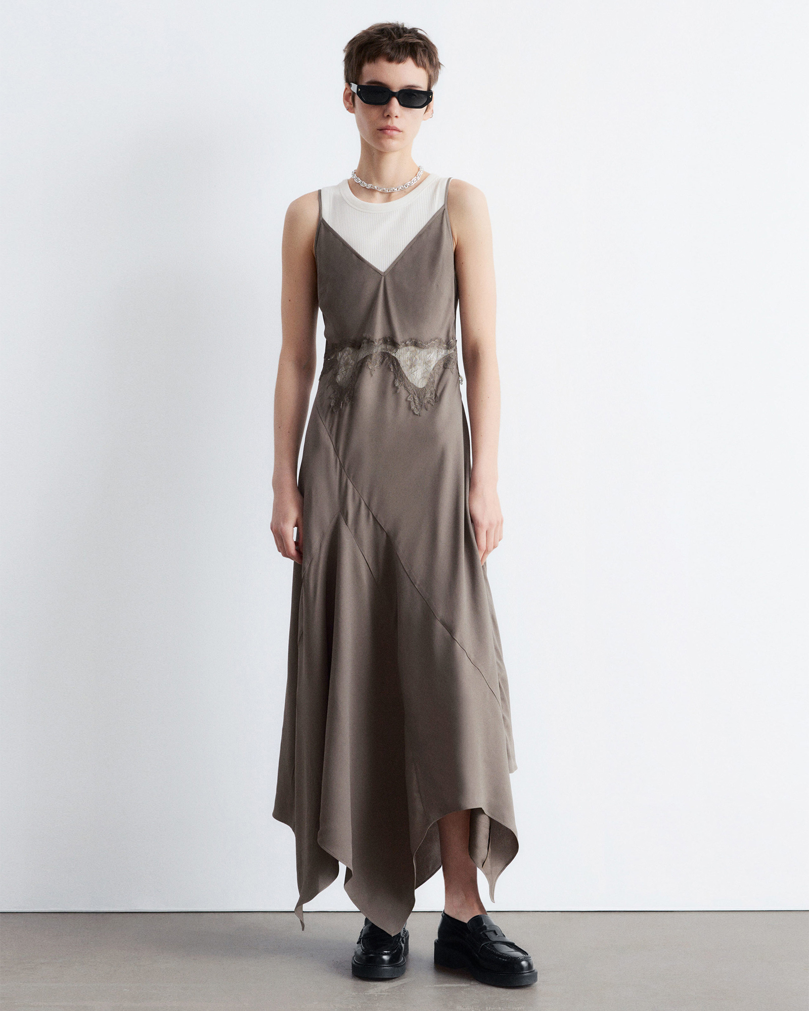 Asymmetrical Satin Slip Midi Dress