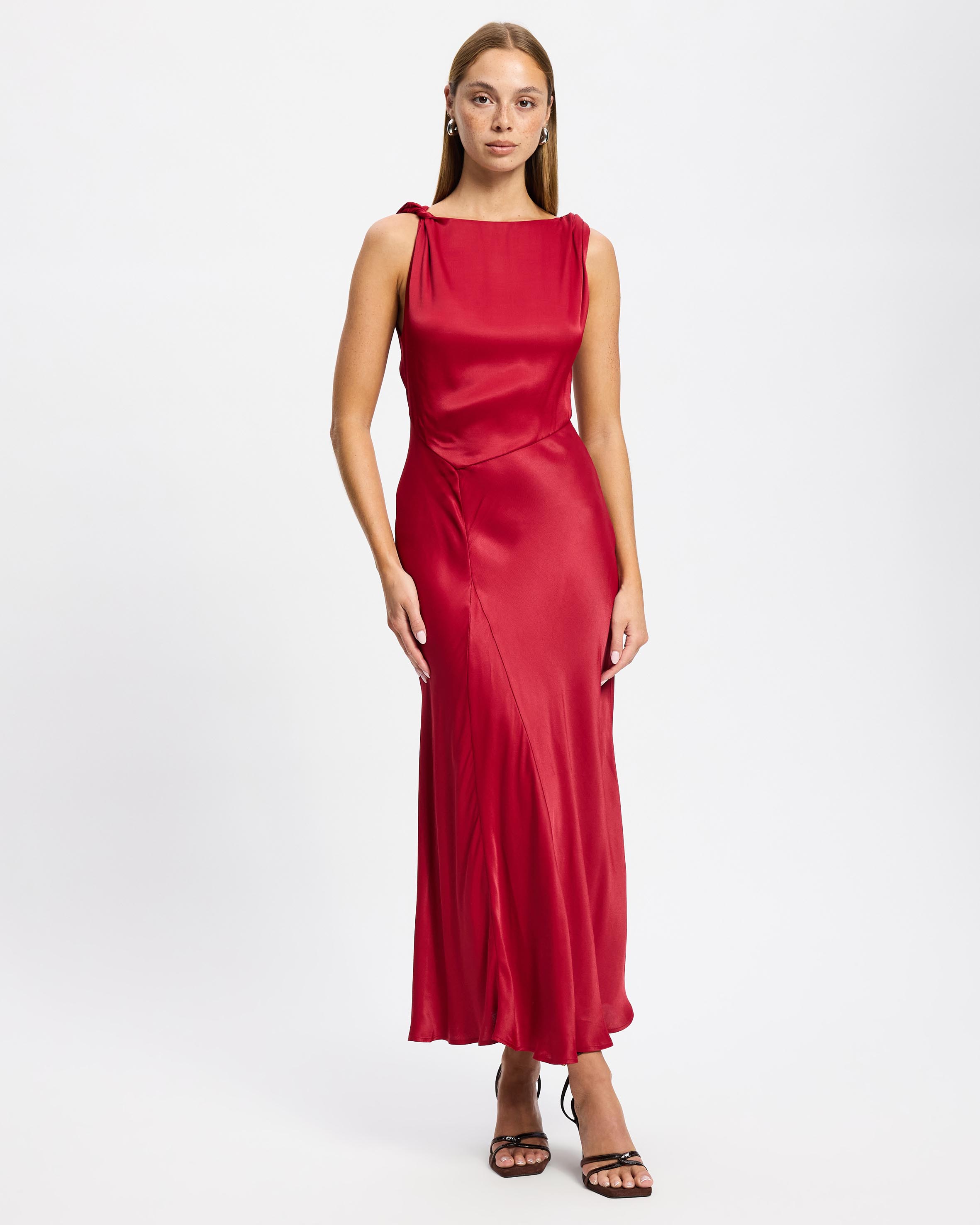 Twist-Detail Satin Midi Dress