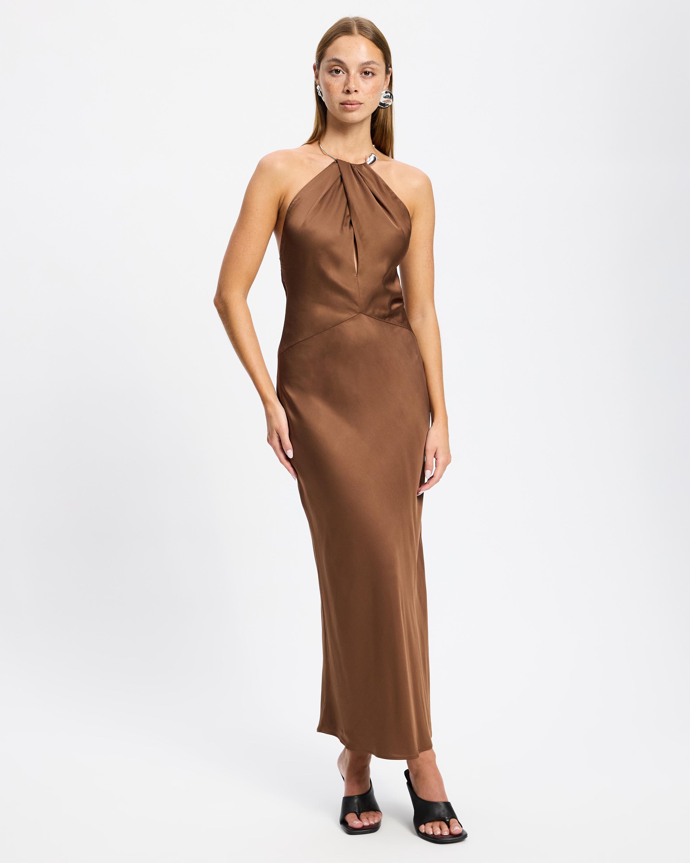 Draped Satin Maxi Dress