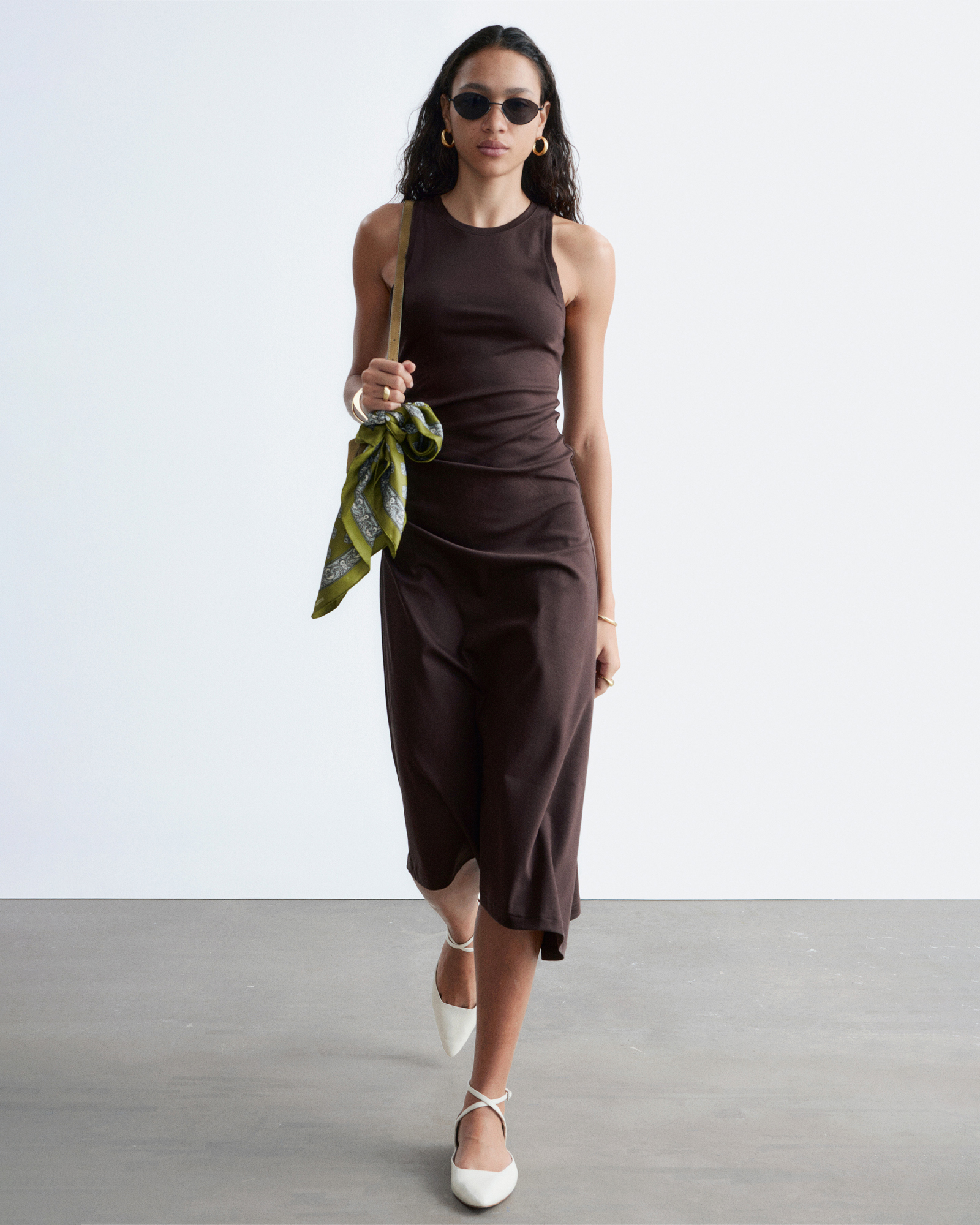 Ruche Asymmetric Midi Dress