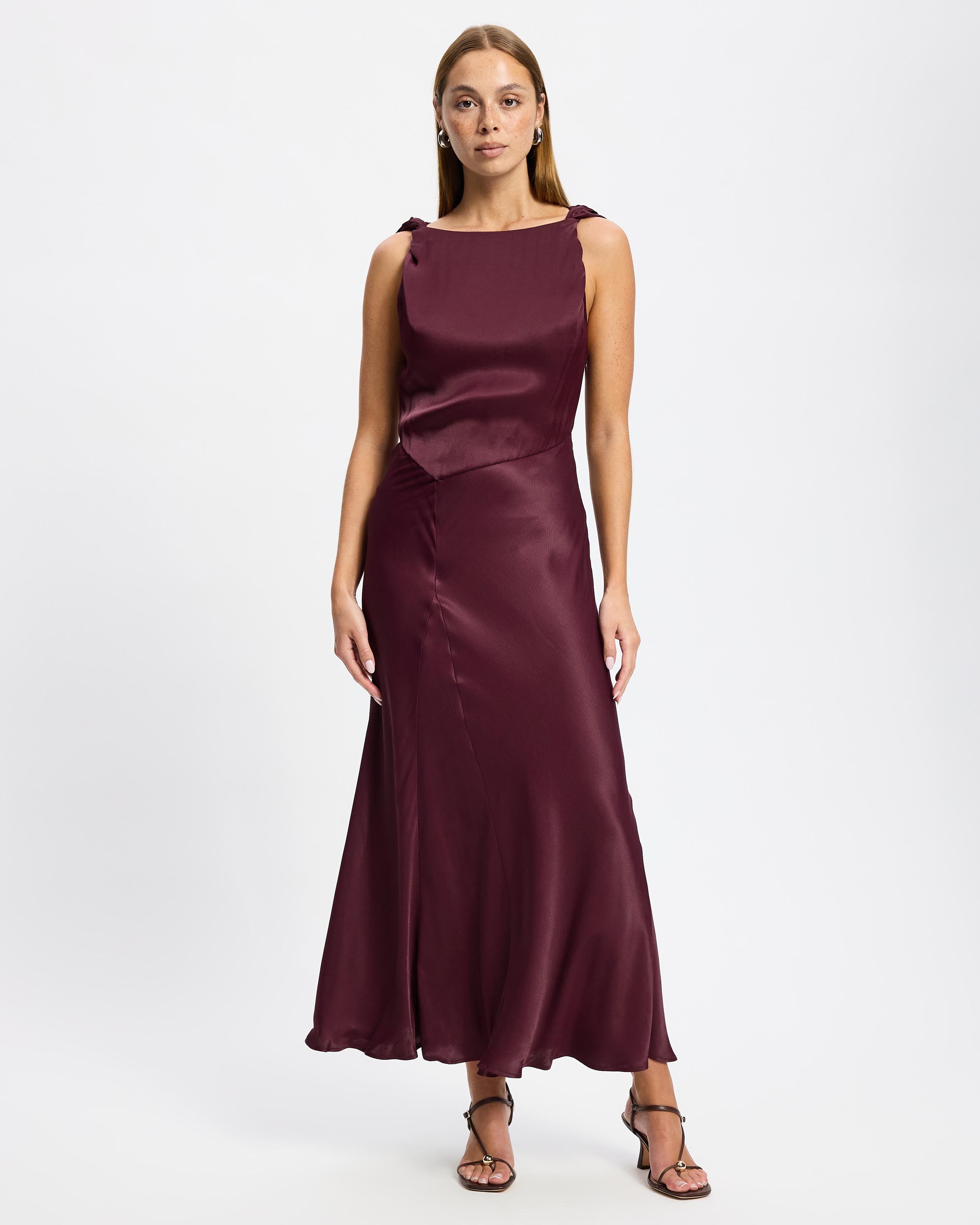 Twist-Detail Satin Midi Dress