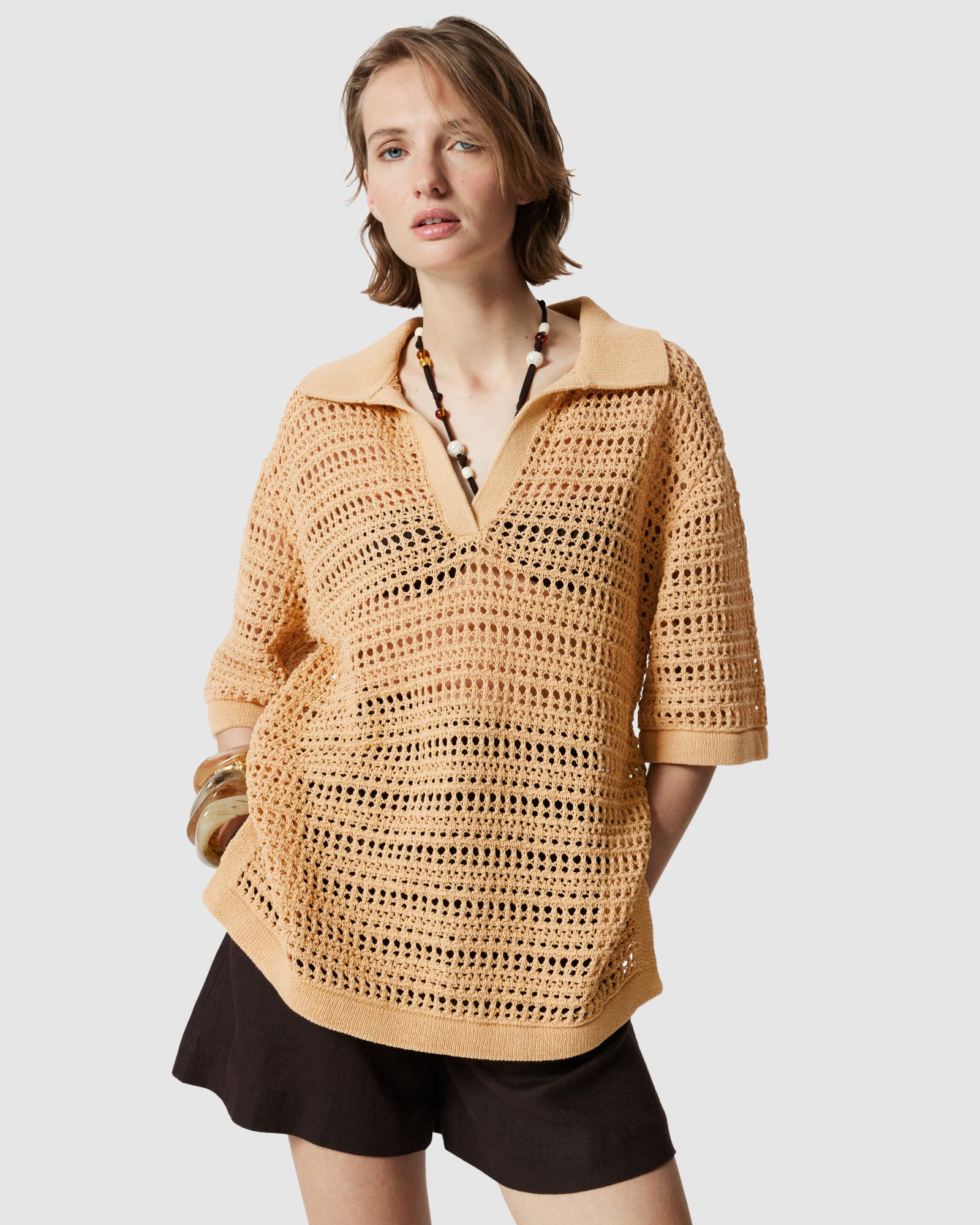 Pointelle-Knit Polo Shirt