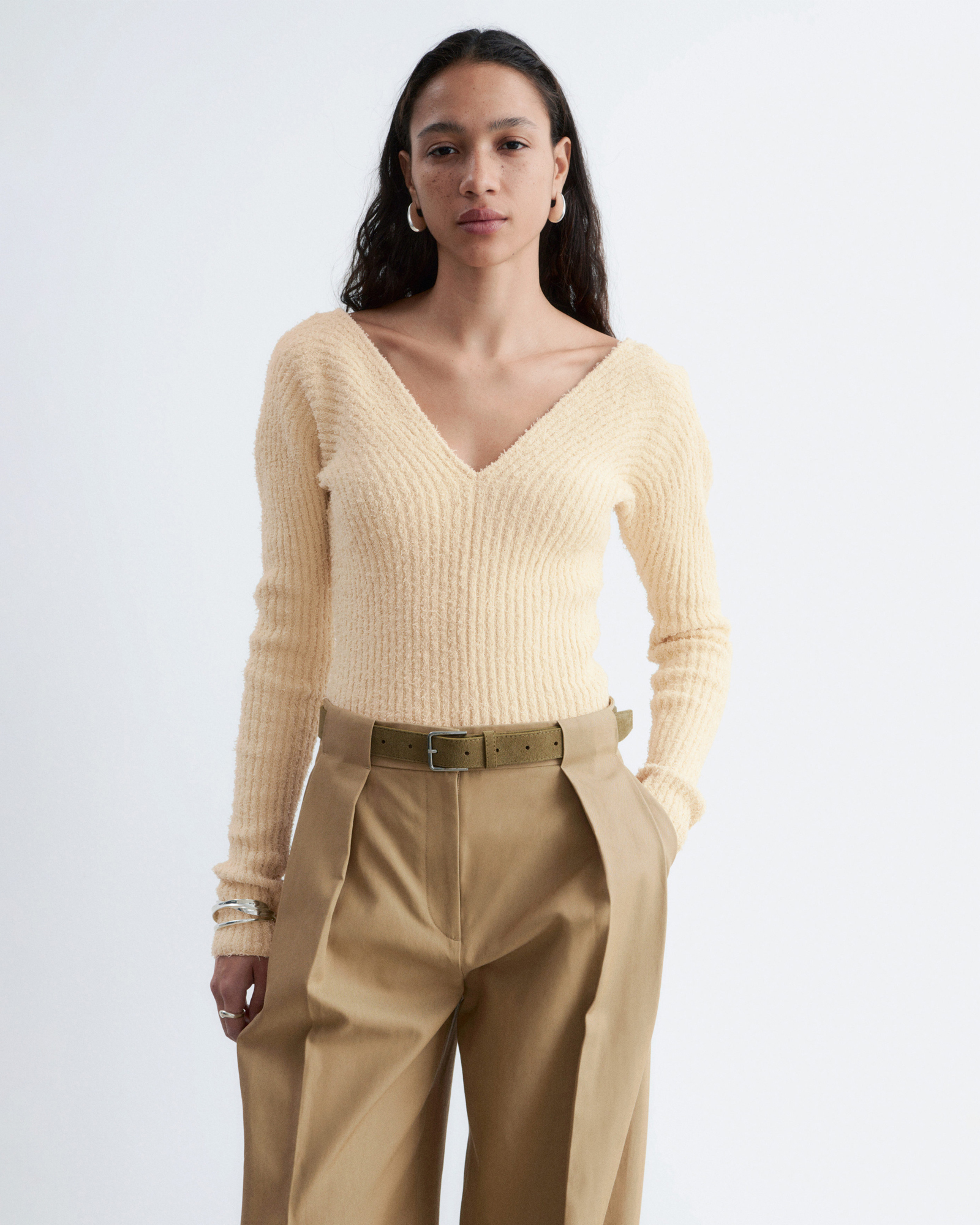 Rib-Knit V-Neck Top