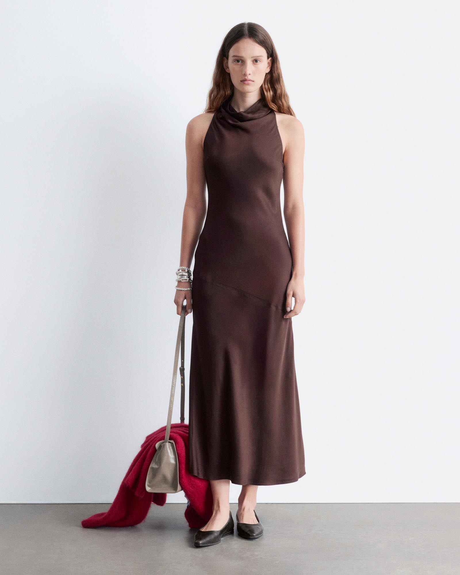 Cowl-Neck Satin Midi Dress