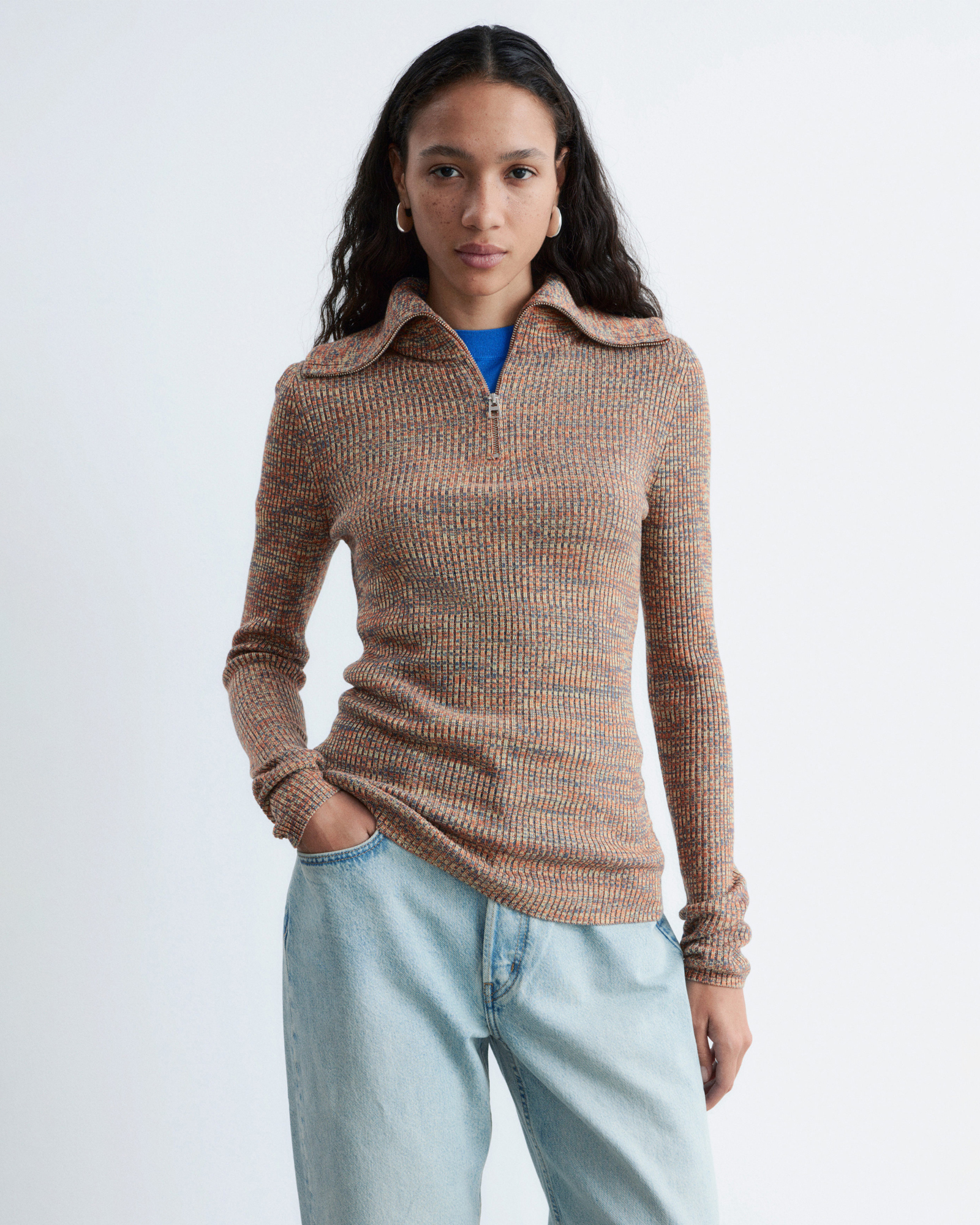 Melange Knit Half-Zip Top