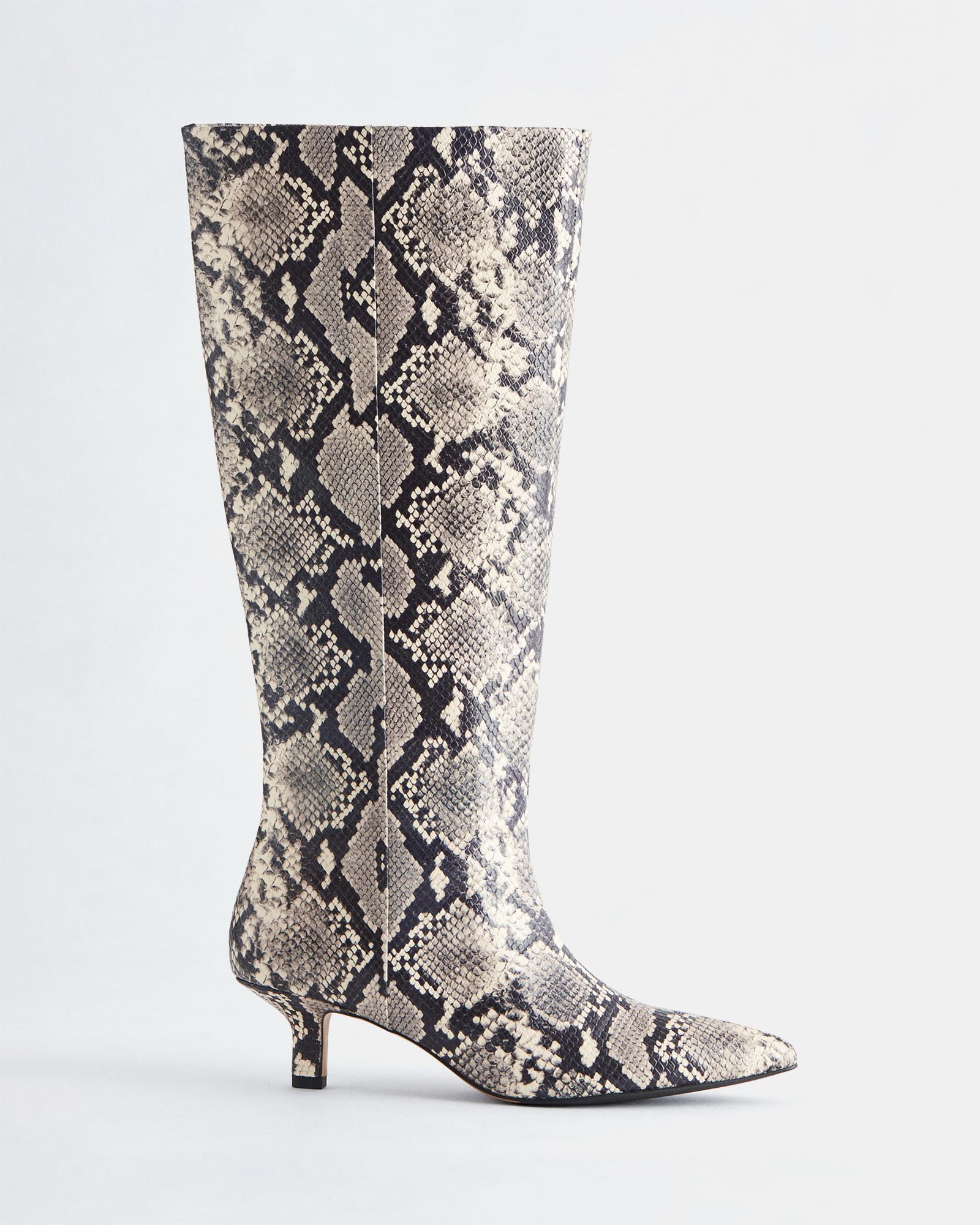 Kitten Heel Leather Knee Boots