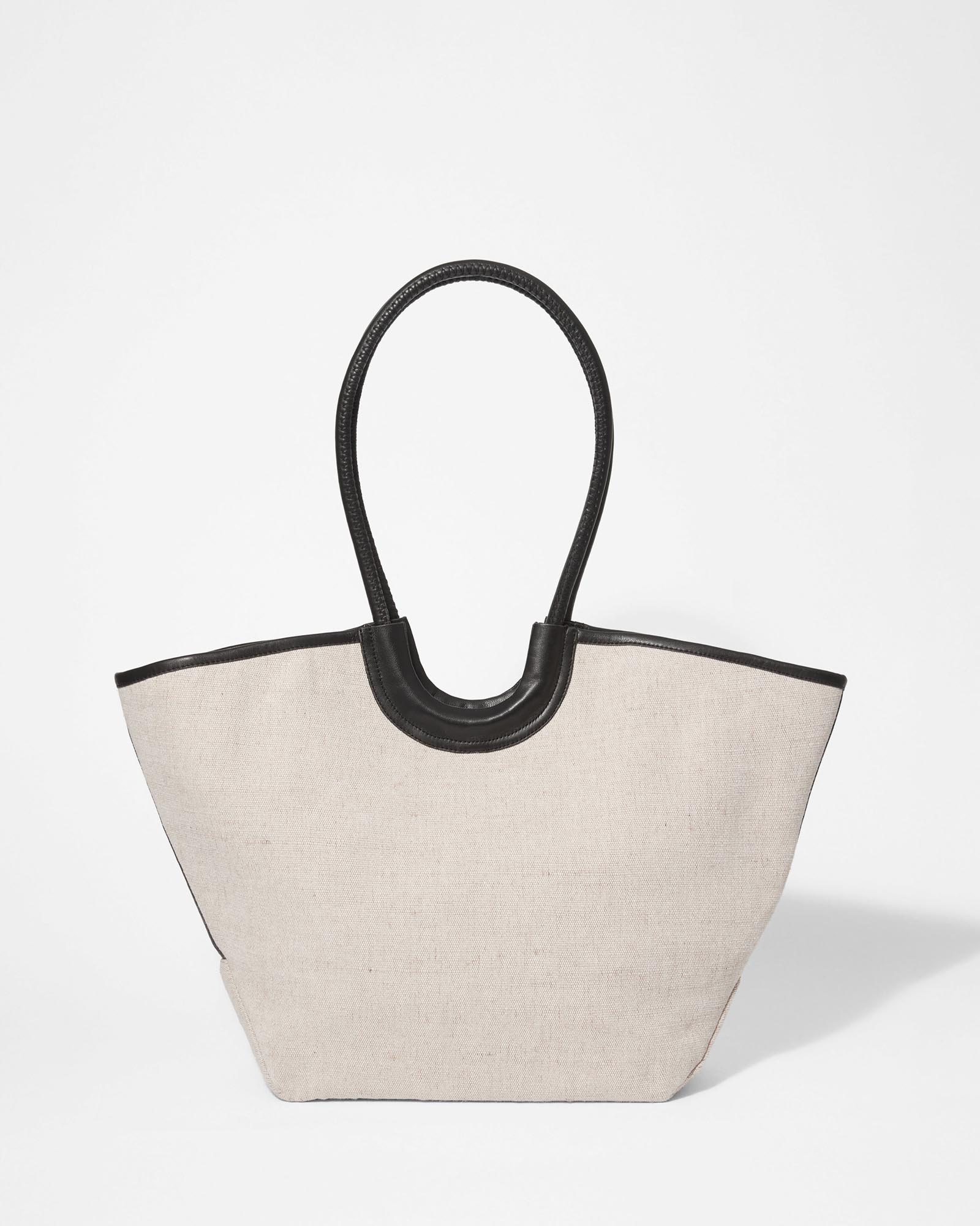 Leather-Detailed Straw Tote Bag