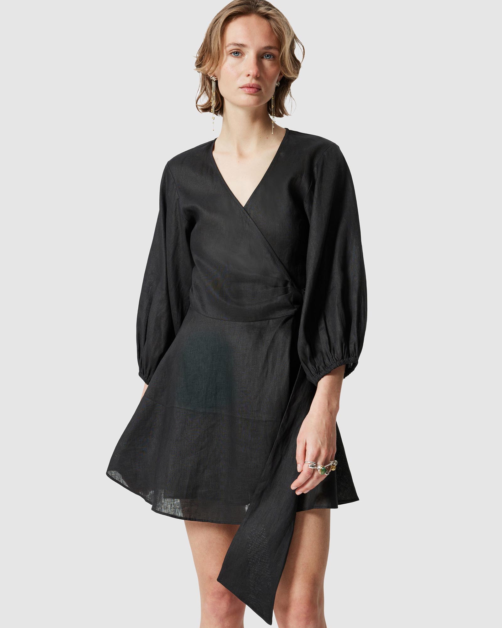 Linen Wrap Mini Dress