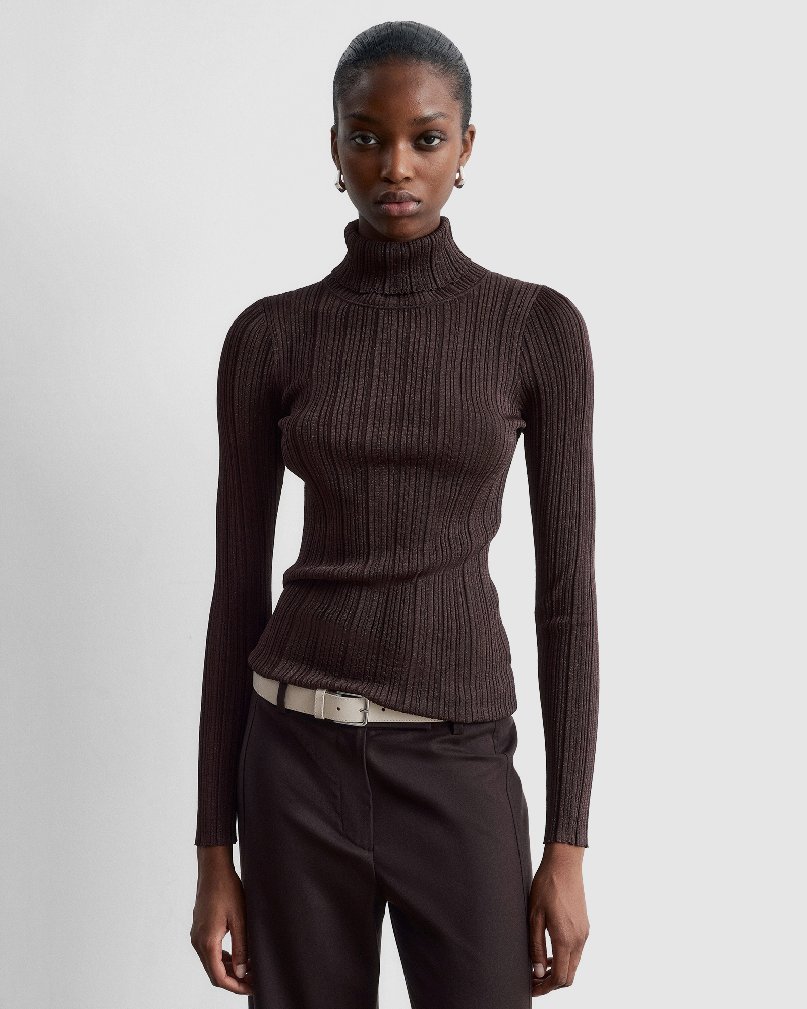 Rib-Knit Lurex Turtleneck