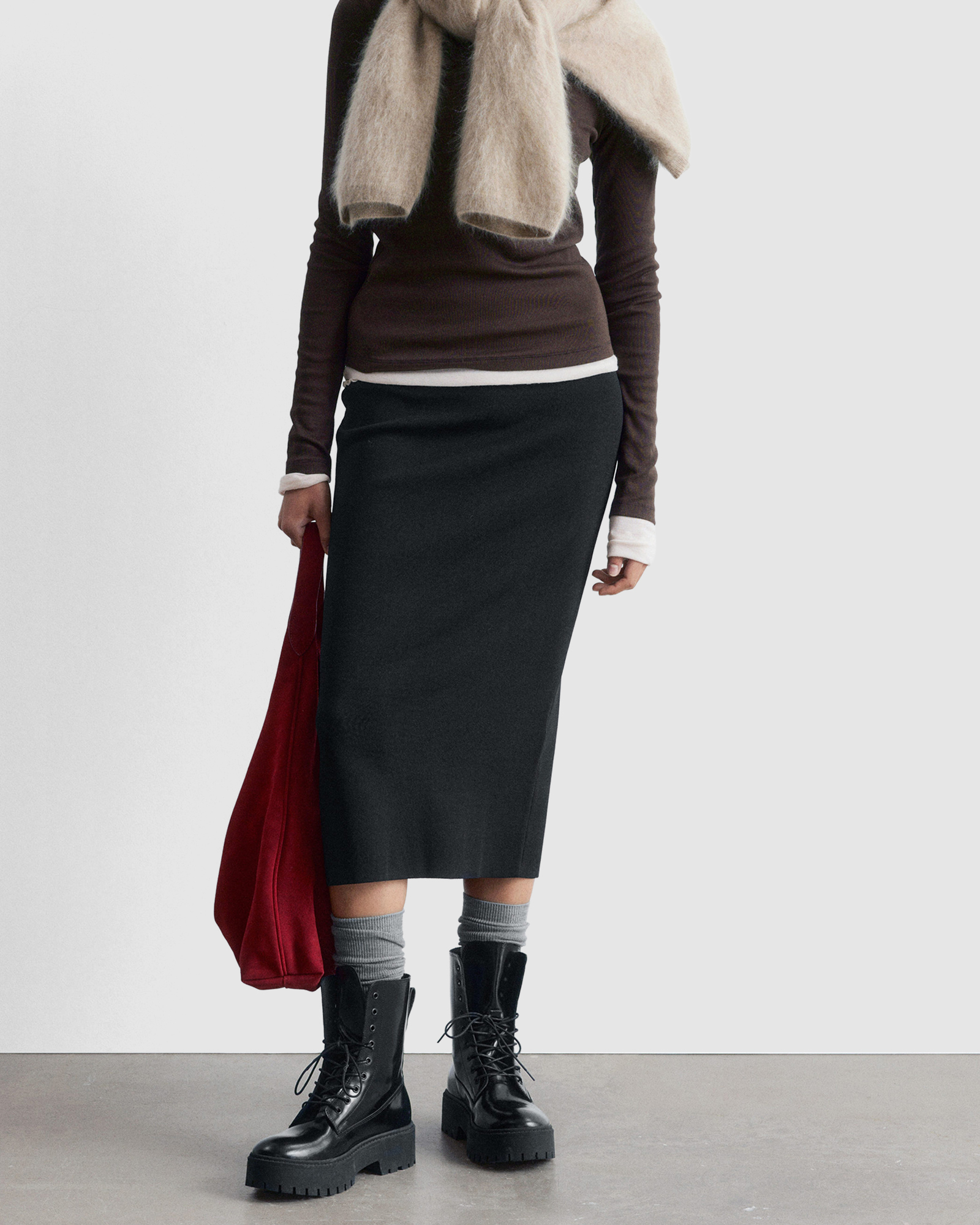 Knitted Pencil Midi Skirt