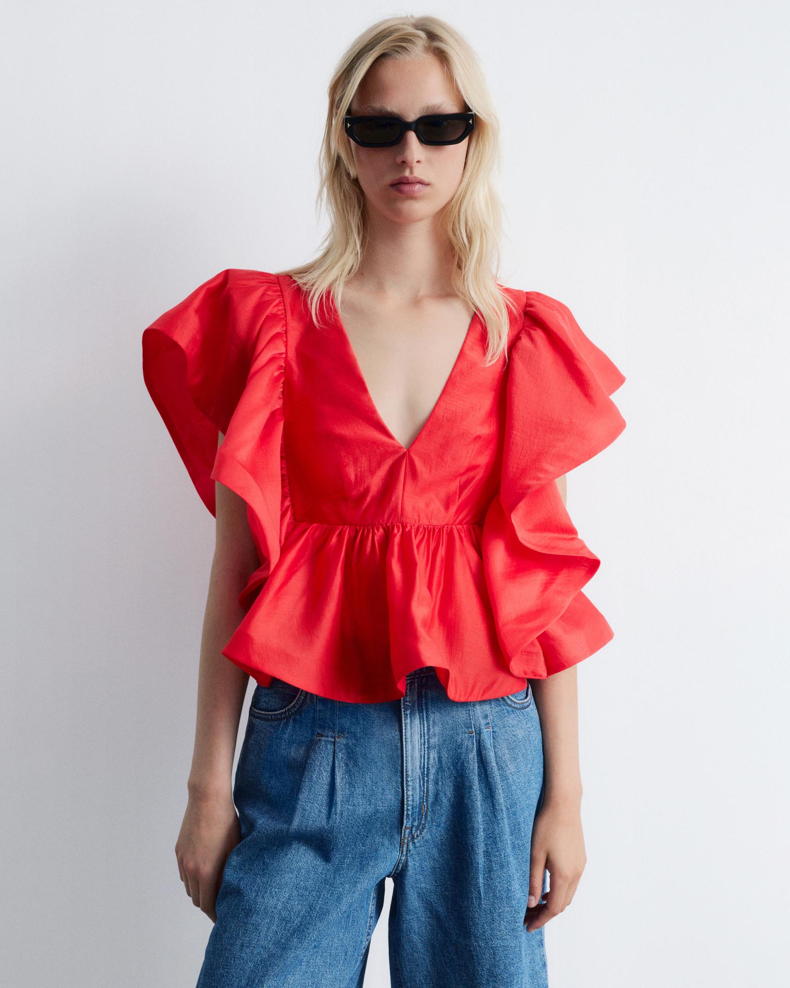 Ruffle V-Neck Blouse