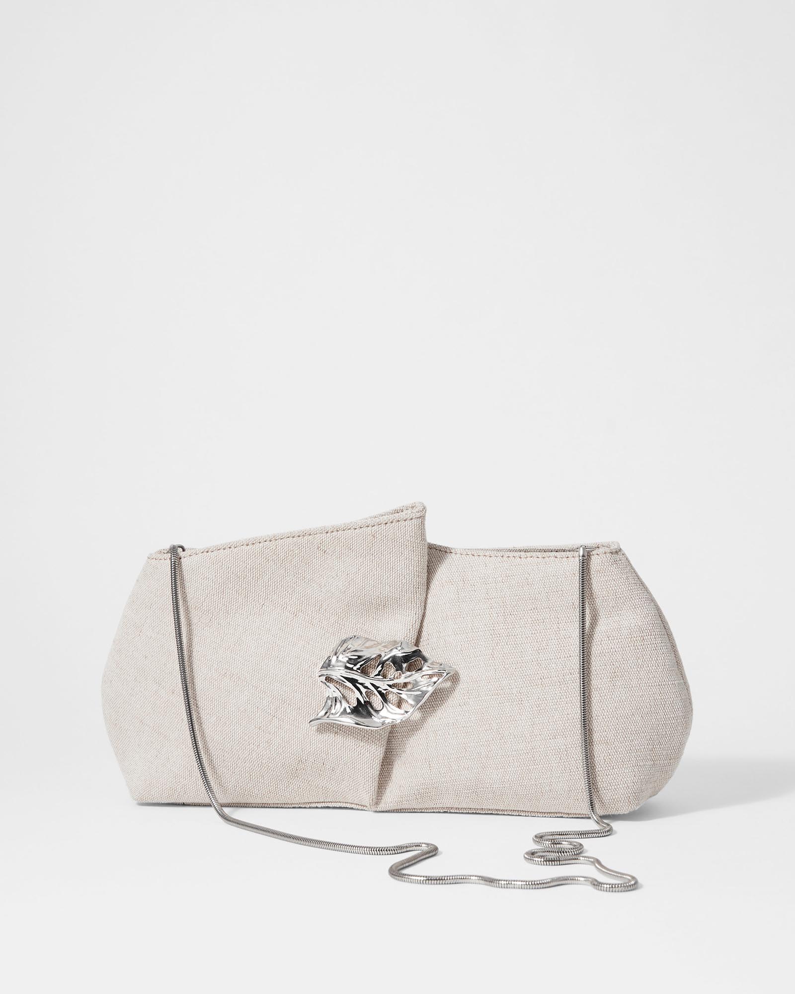 Leaf-Brooch Canvas Clutch