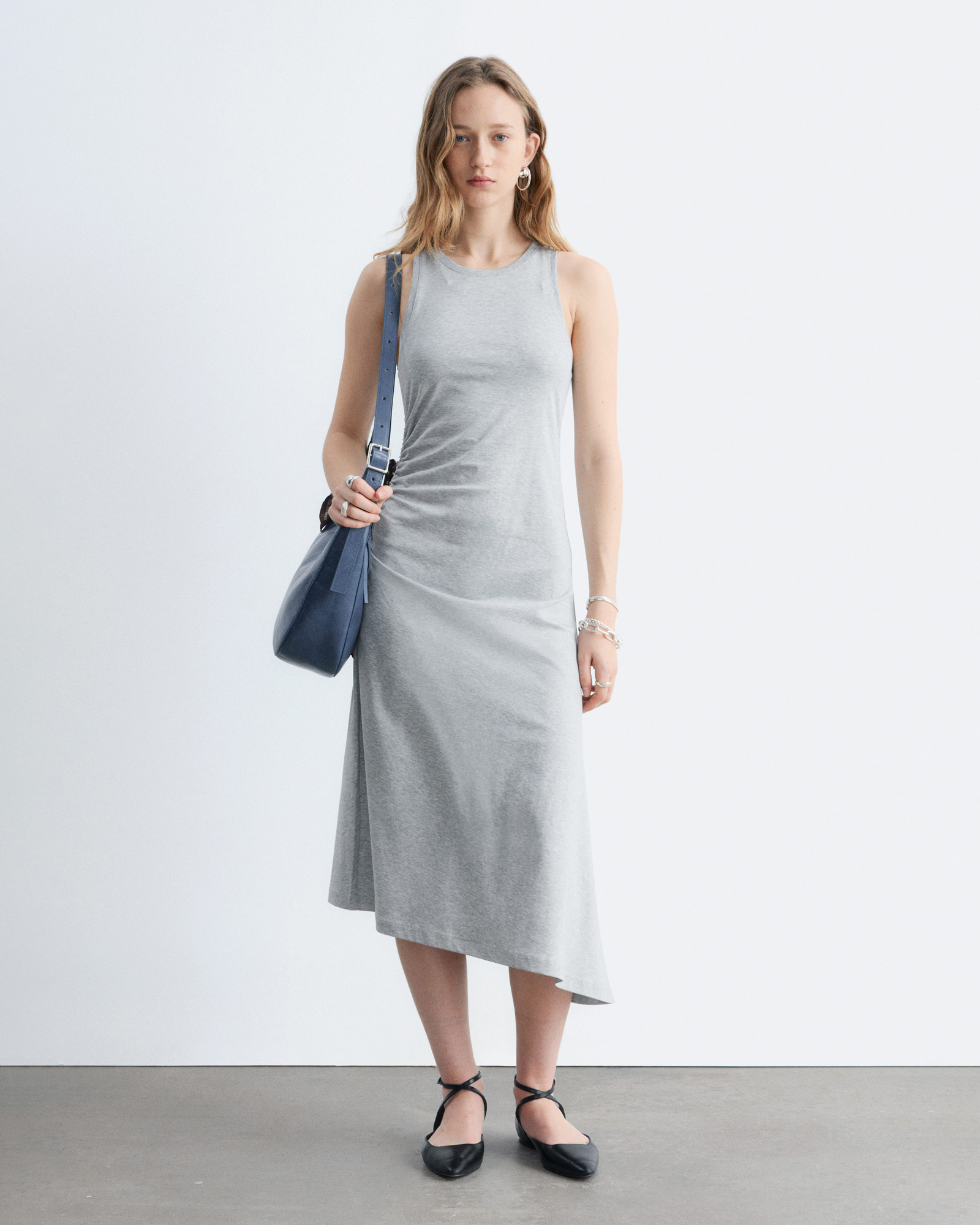 Ruche Asymmetric Midi Dress