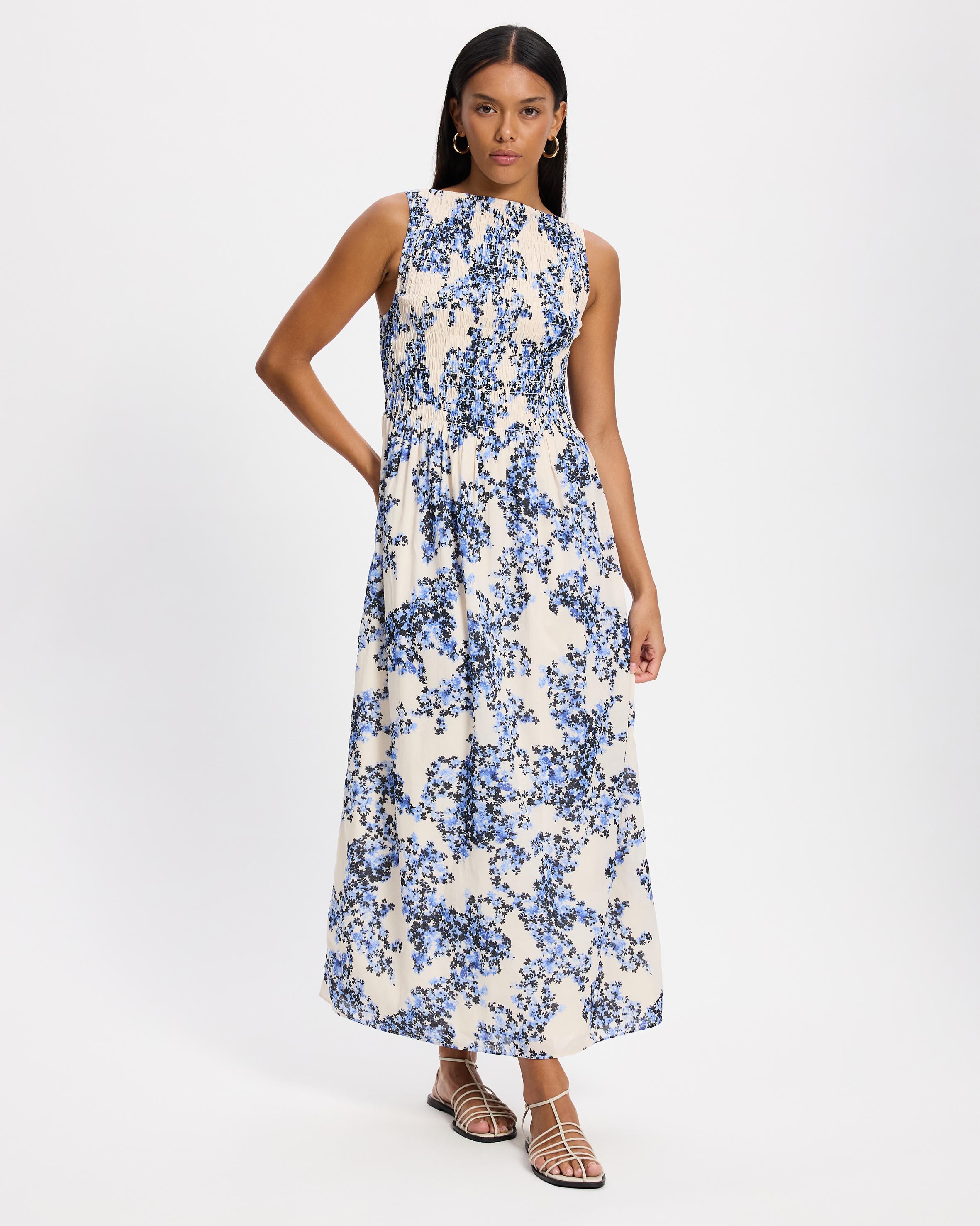 Smocked Flared Midi Dress