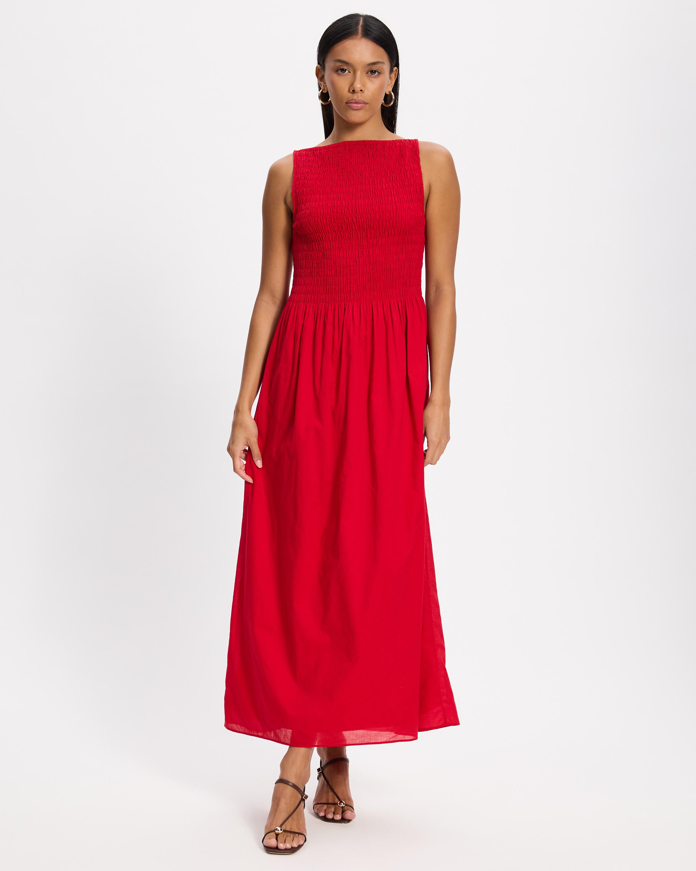 Smocked Flared Midi Dress