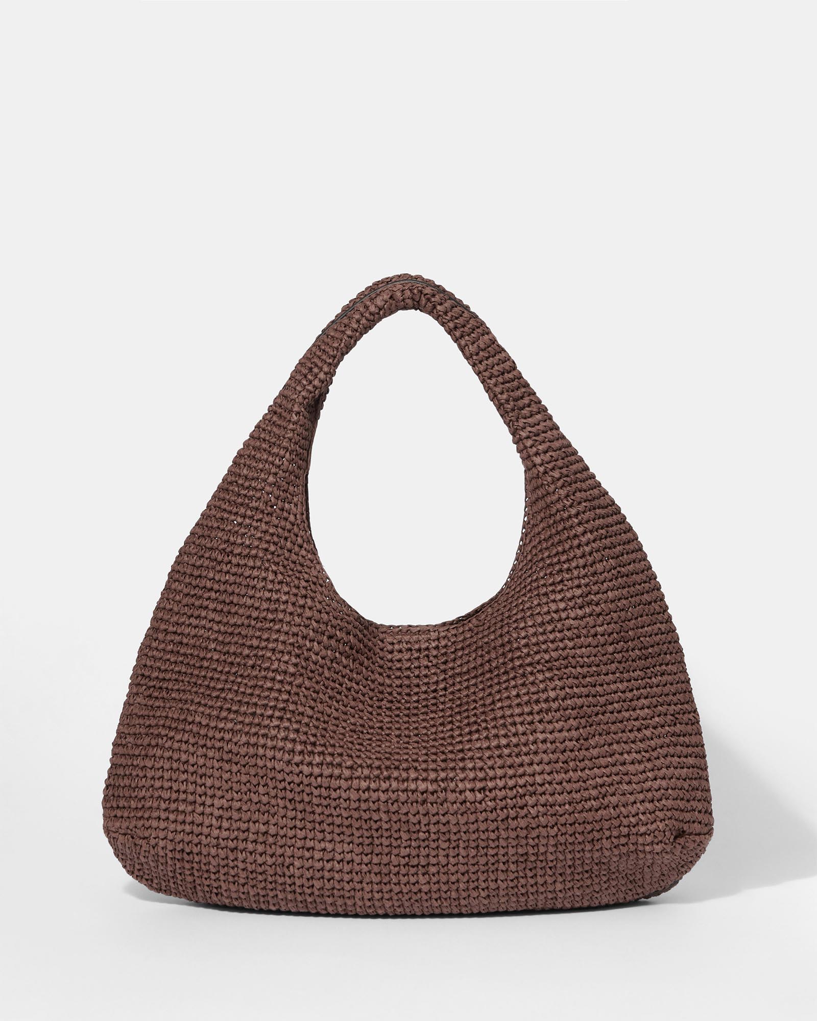 Leather-Piping Straw Shoulder Bag