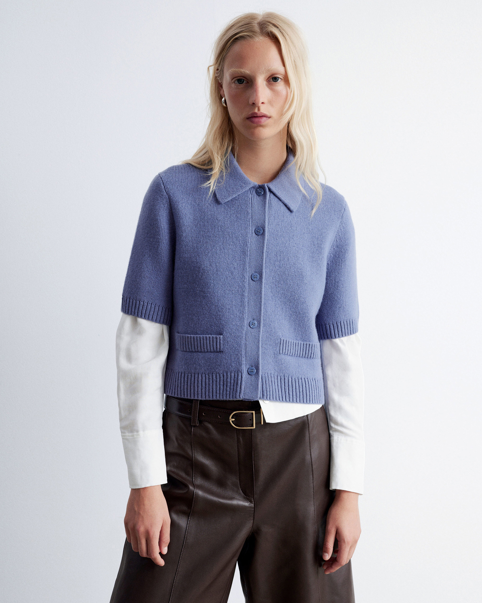 Short Sleeve Merino-Blend Cardigan