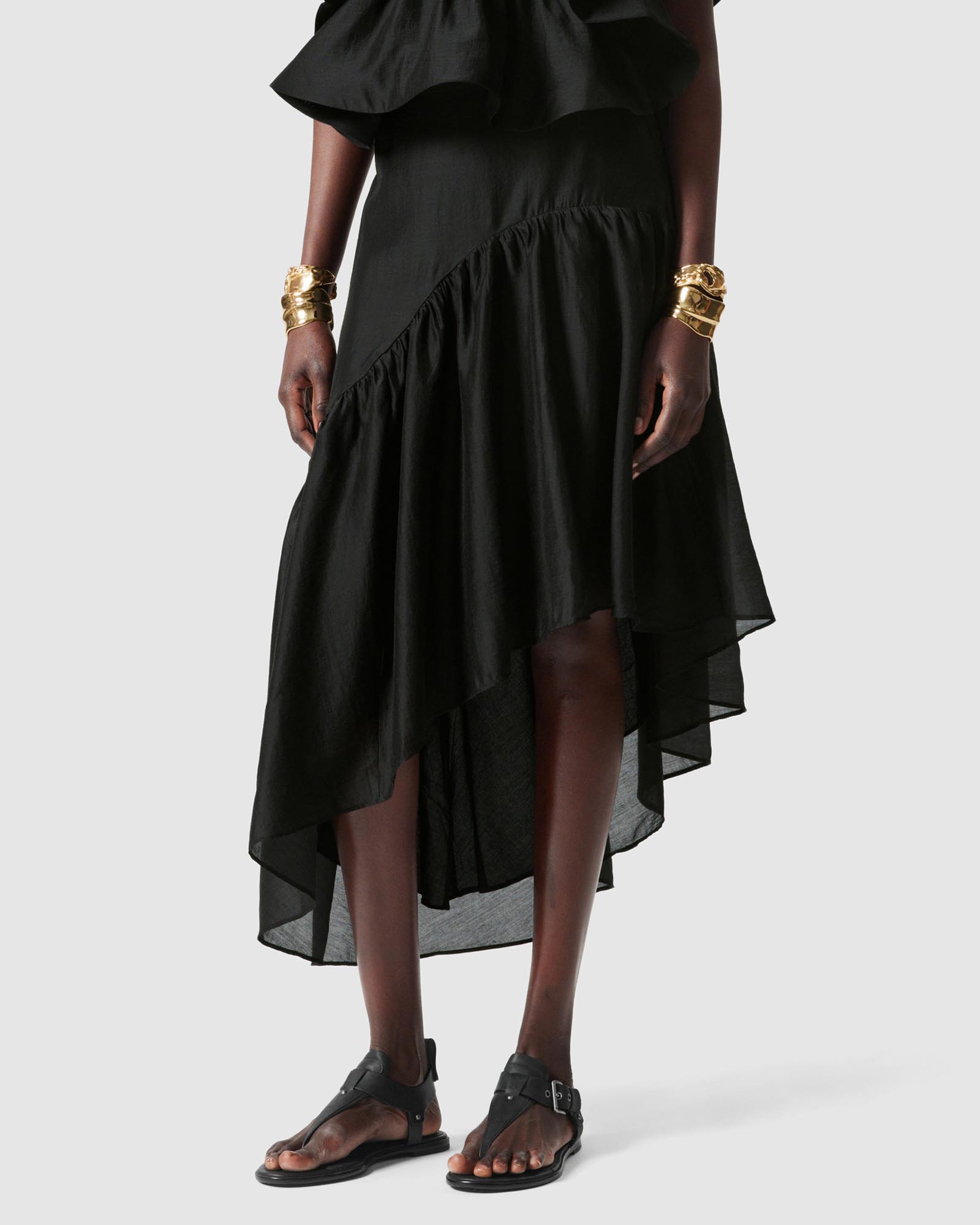 Asymmetric Ruffle Midi Skirt