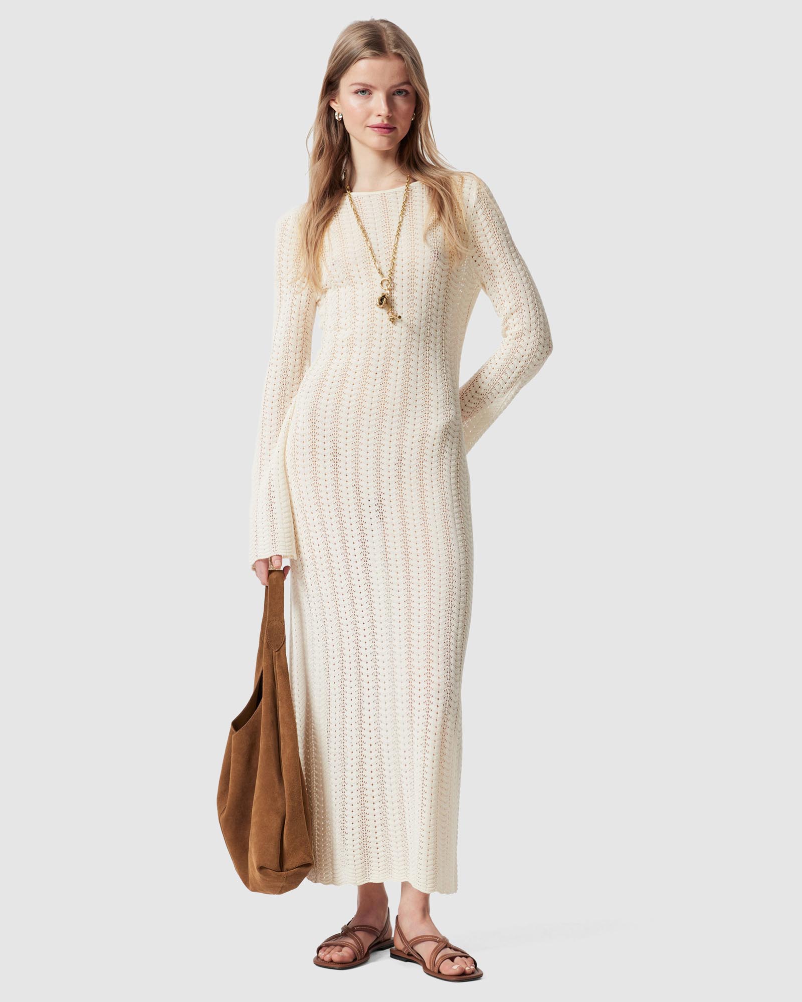 Pointelle-Knit Midi Dress