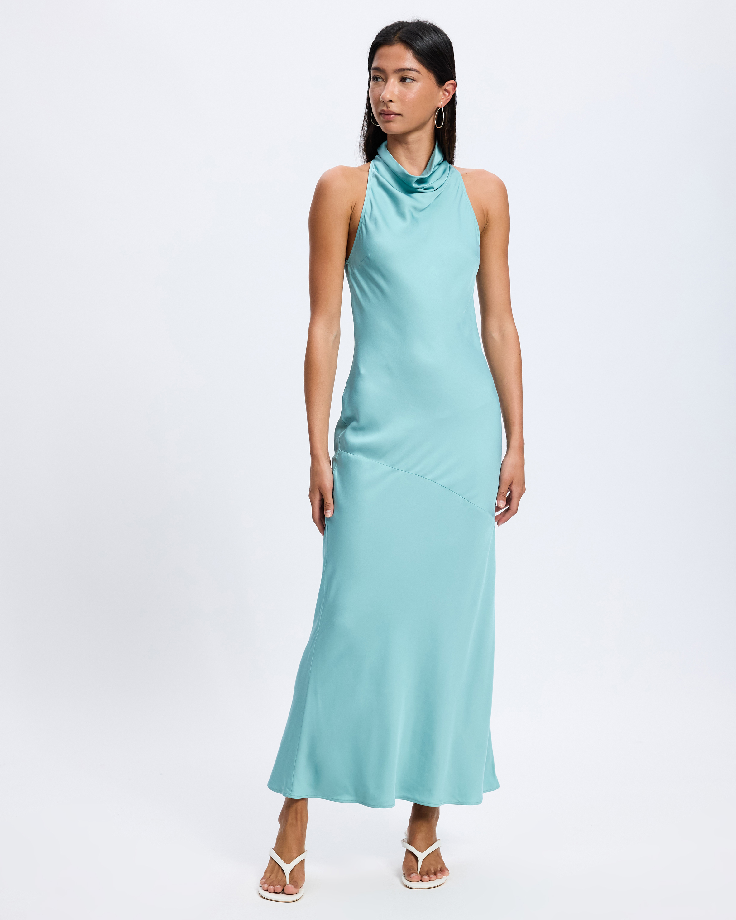 Cowl-Neck Satin Midi Dress