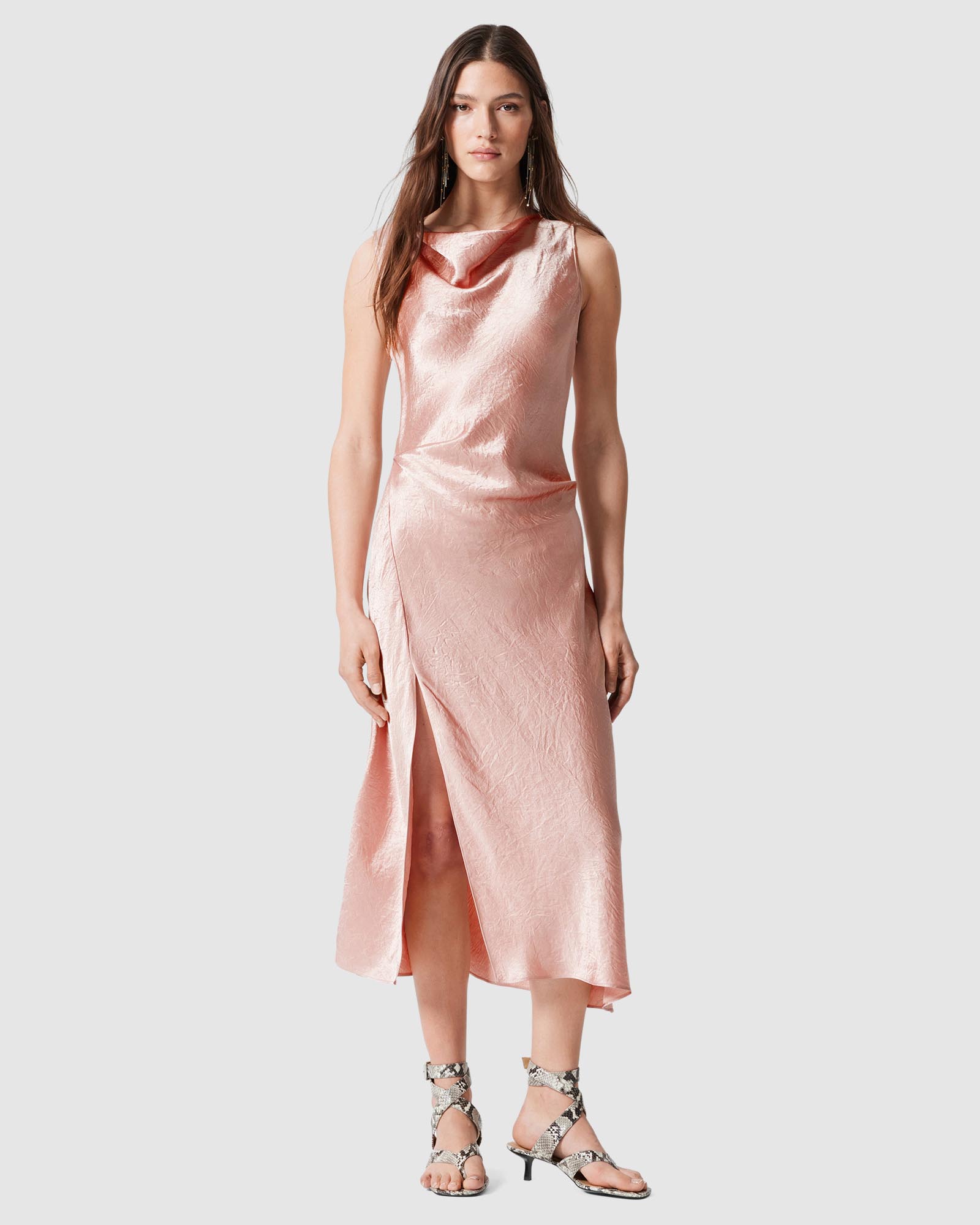Draped Satin Midi Dress