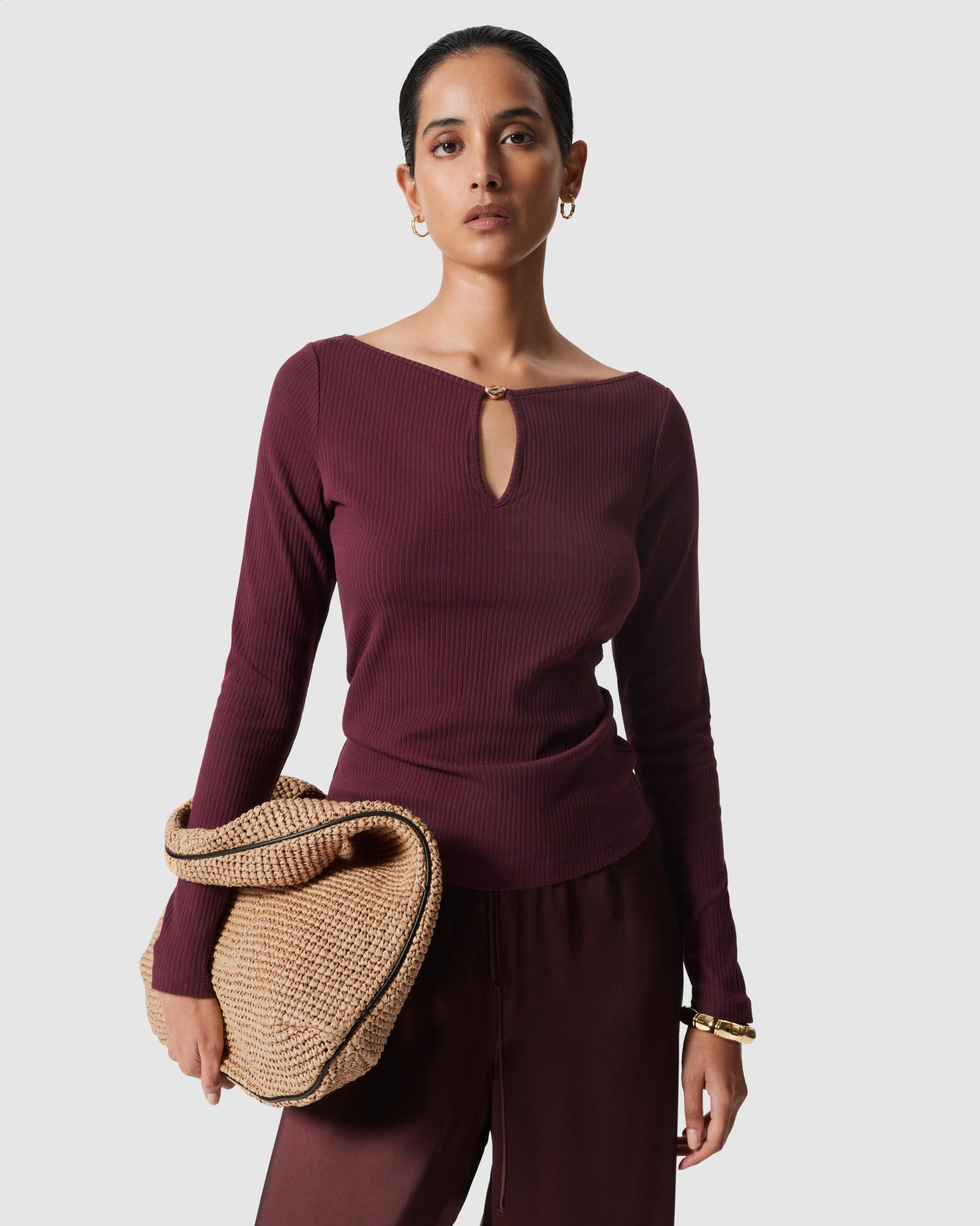 Long-Sleeve Keyhole Top