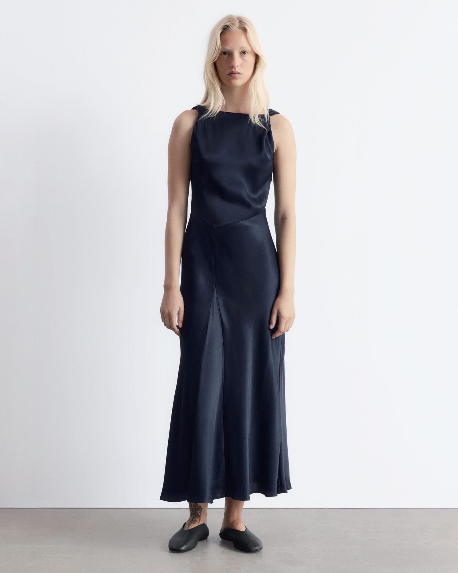Twist-Detail Satin Midi Dress