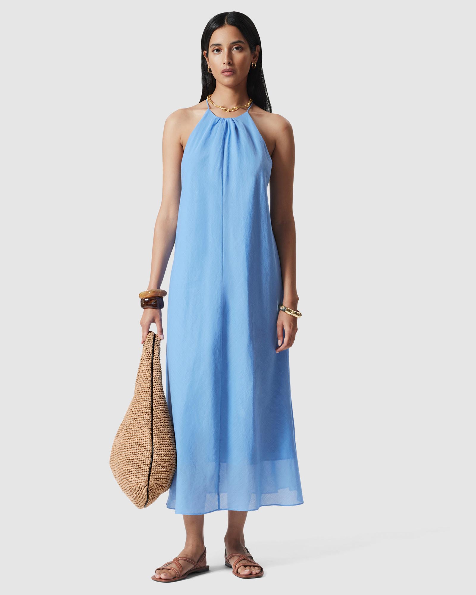 Sleeveless Halterneck Midi Dress