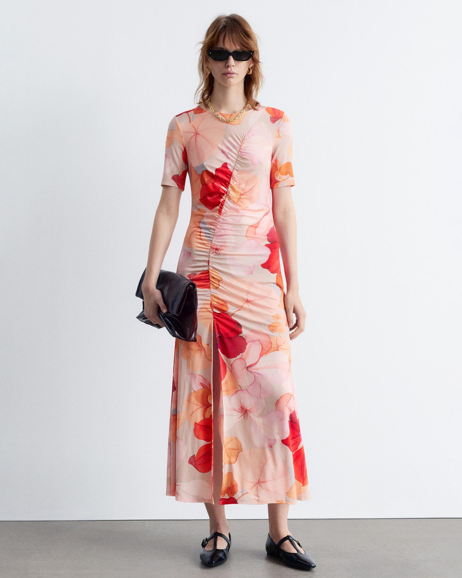 Ruched SS Midi Dress