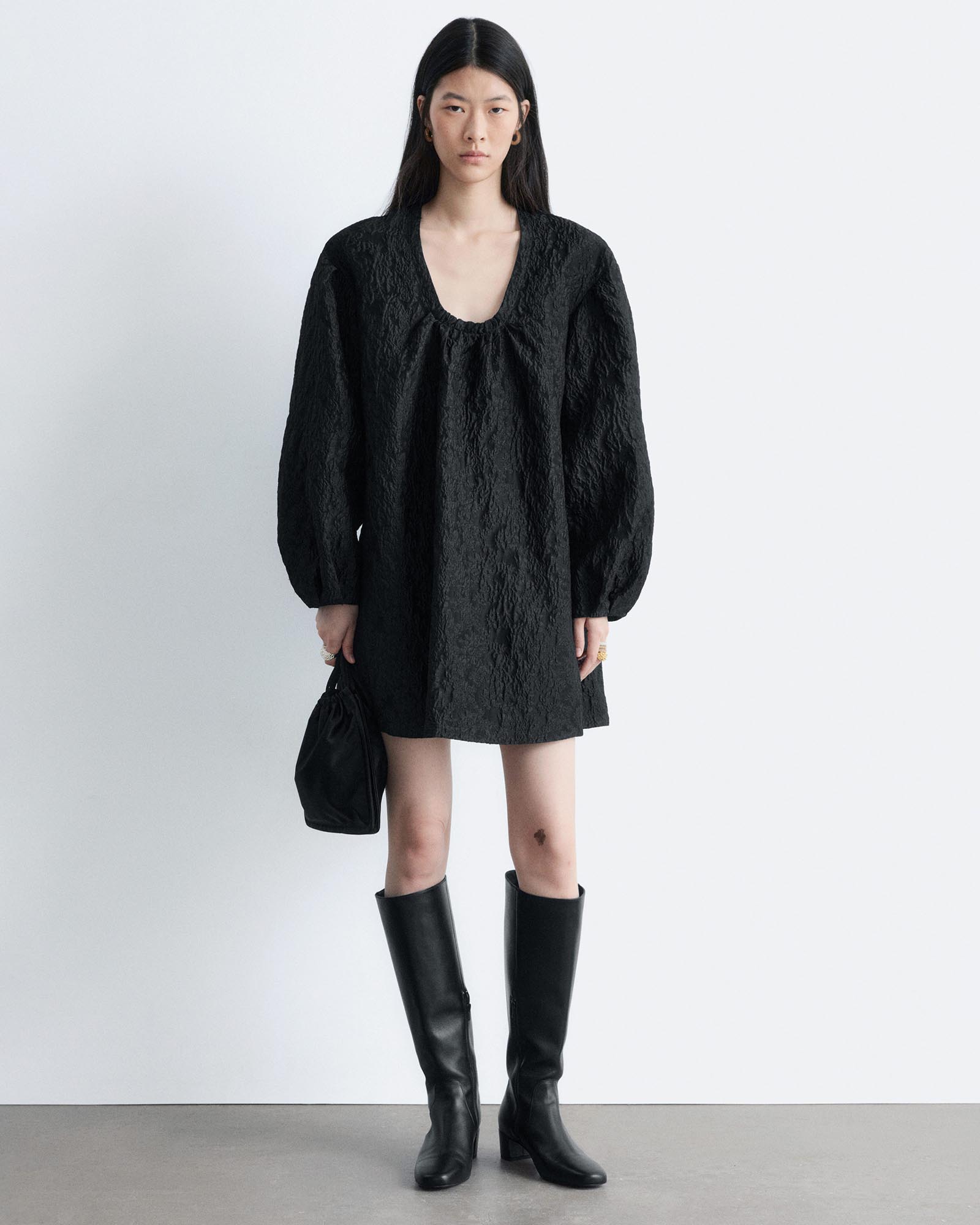 Tie-Front Jacquard Mini Dress