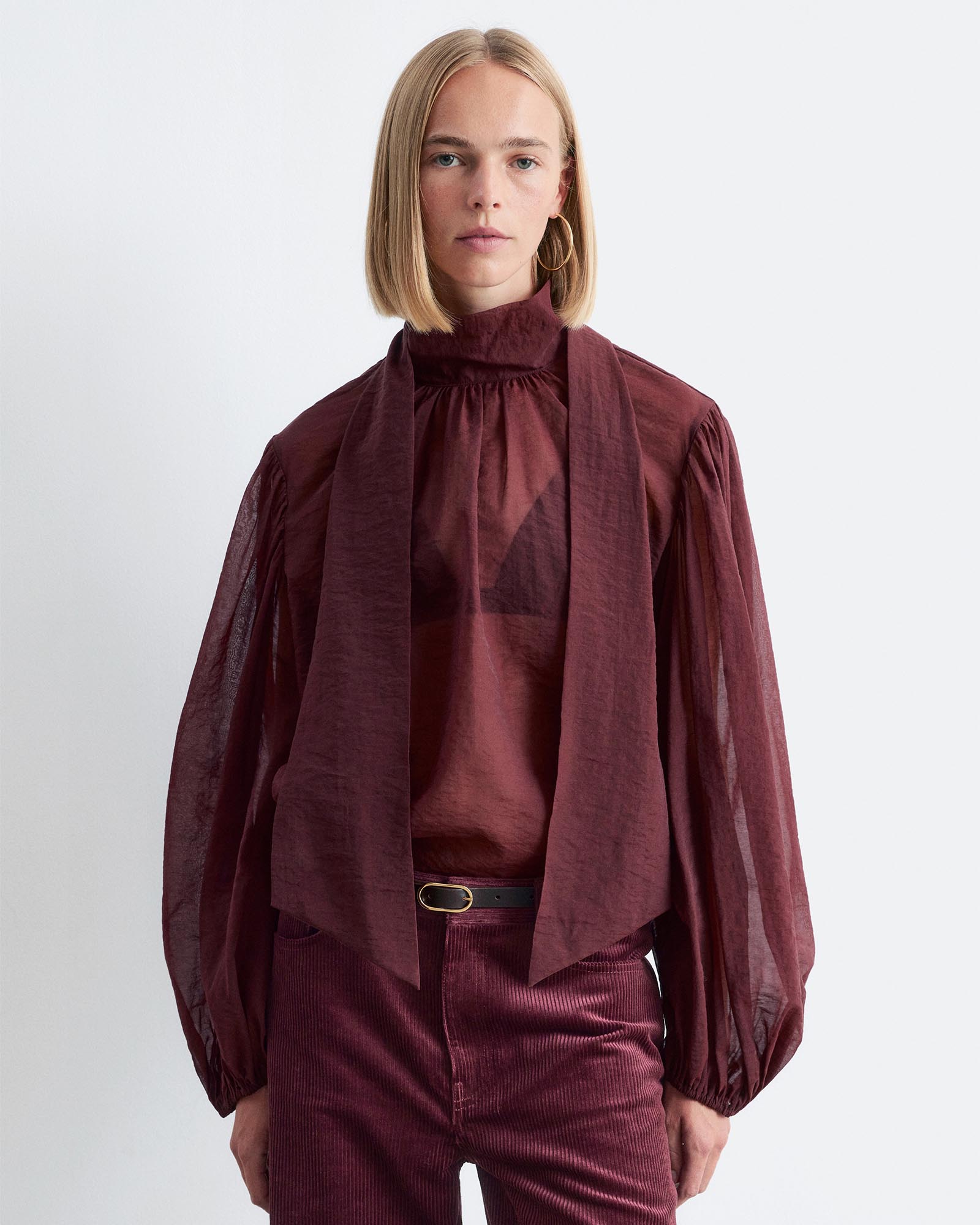 Puff-Sleeve Bow-Detail Blouse