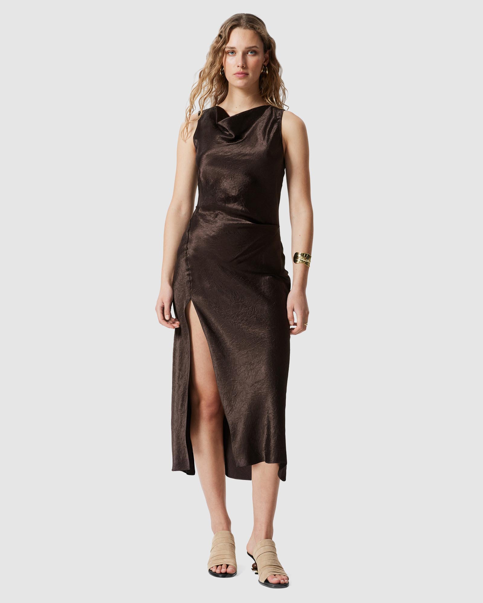 Draped Satin Midi Dress