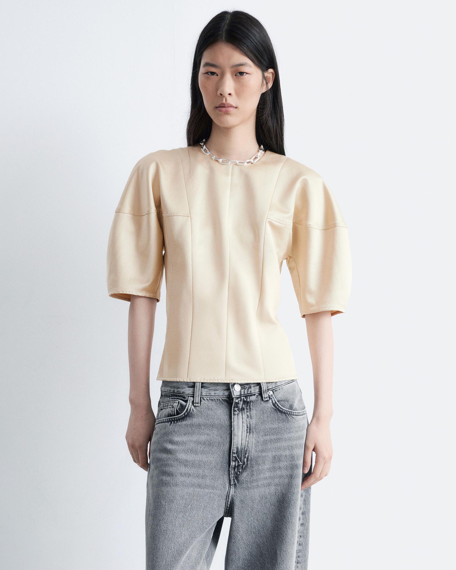 Satin Puff-Sleeve Top