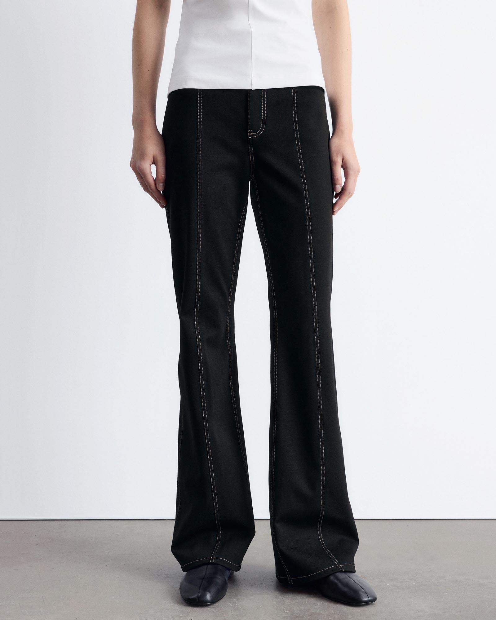 Flared Topstitched Trousers