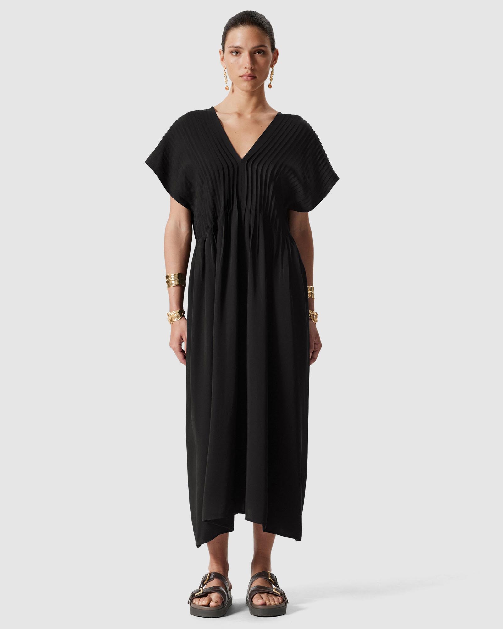 Pleated Dolman Midi Dress