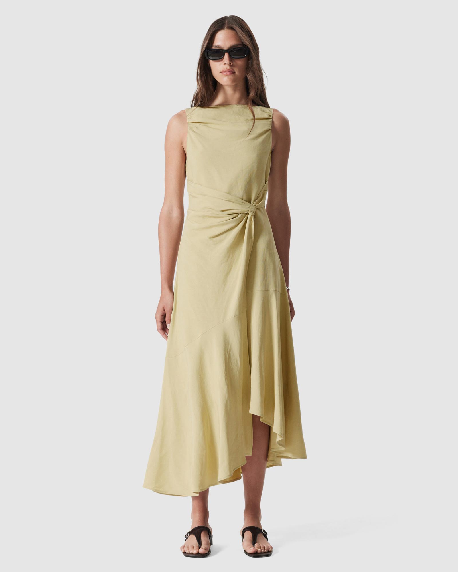 Asymmetric Wrap-Knot Midi Dress