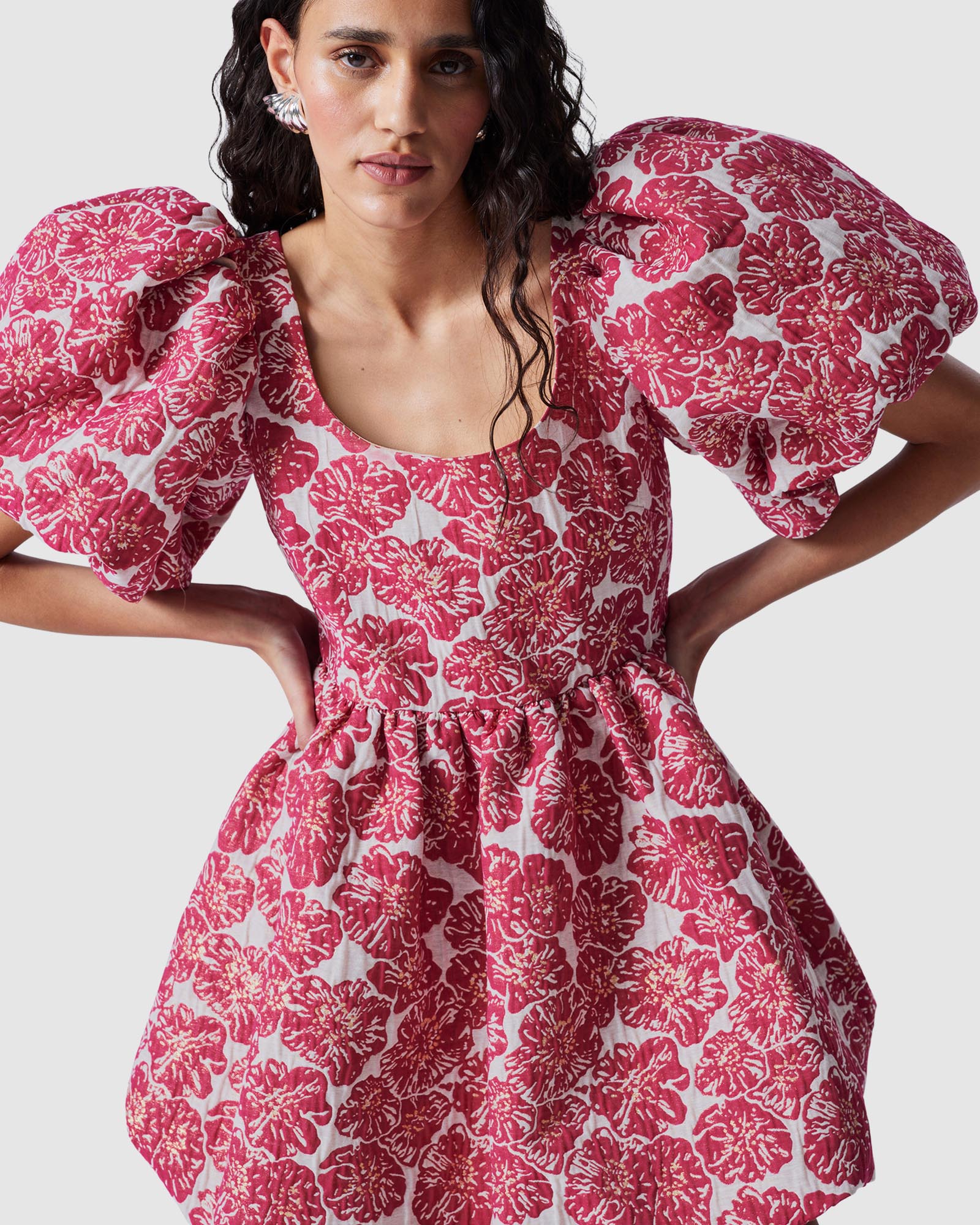 Balloon-Sleeve Mini Dress