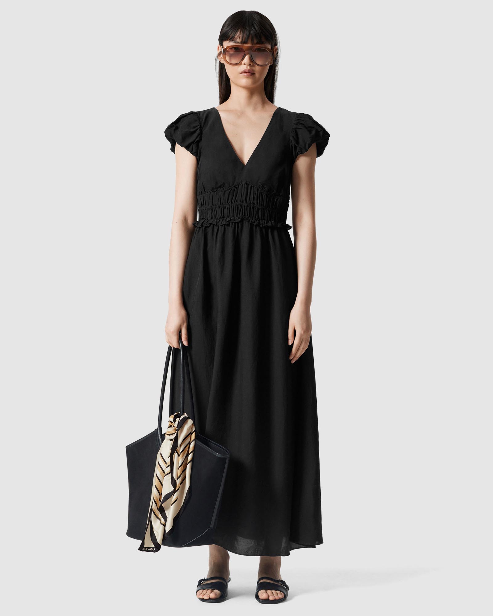 Bubble-Sleeve Midi Dress