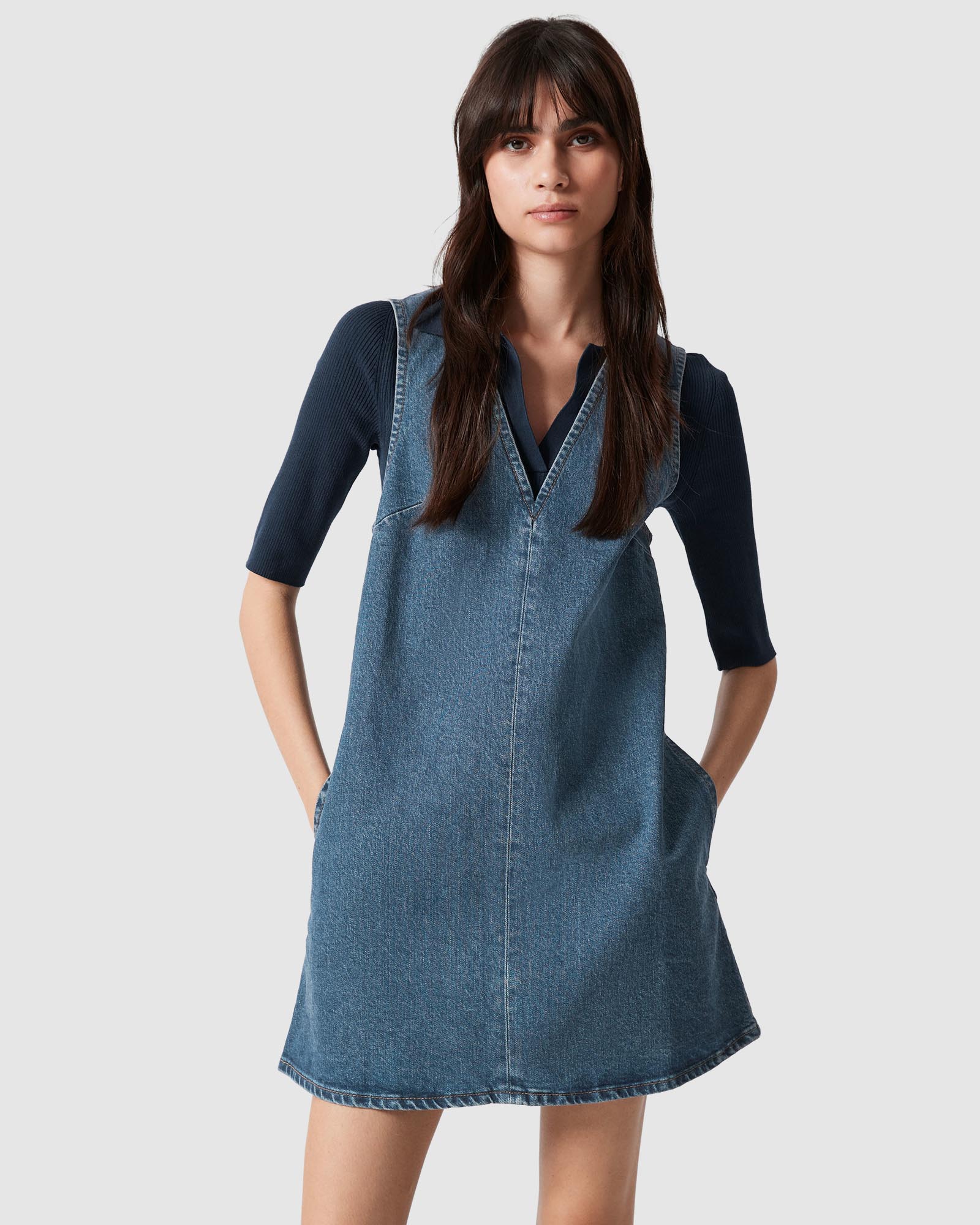 V-Neck Denim Mini Dress