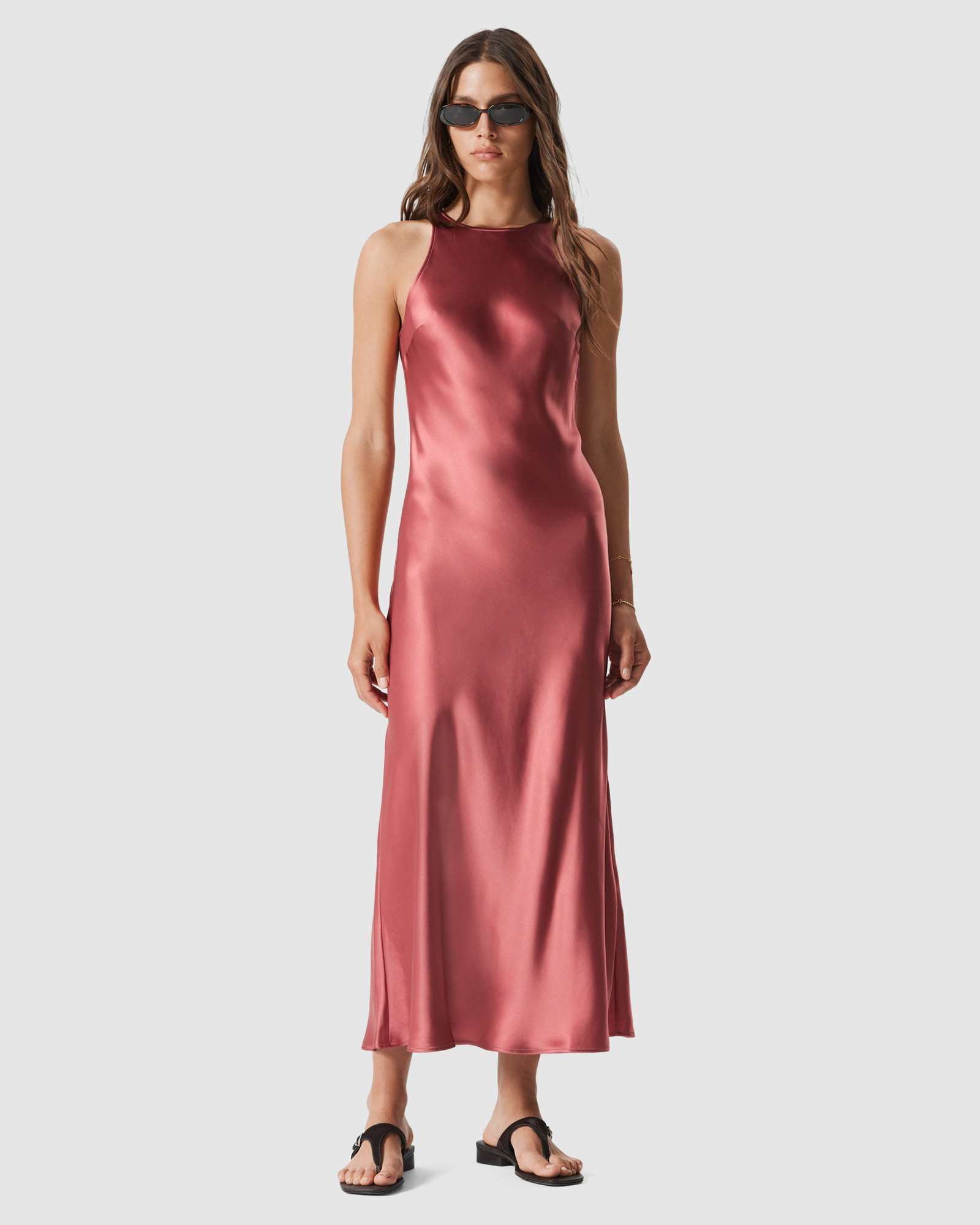 Sleeveless Satin Midi Dress