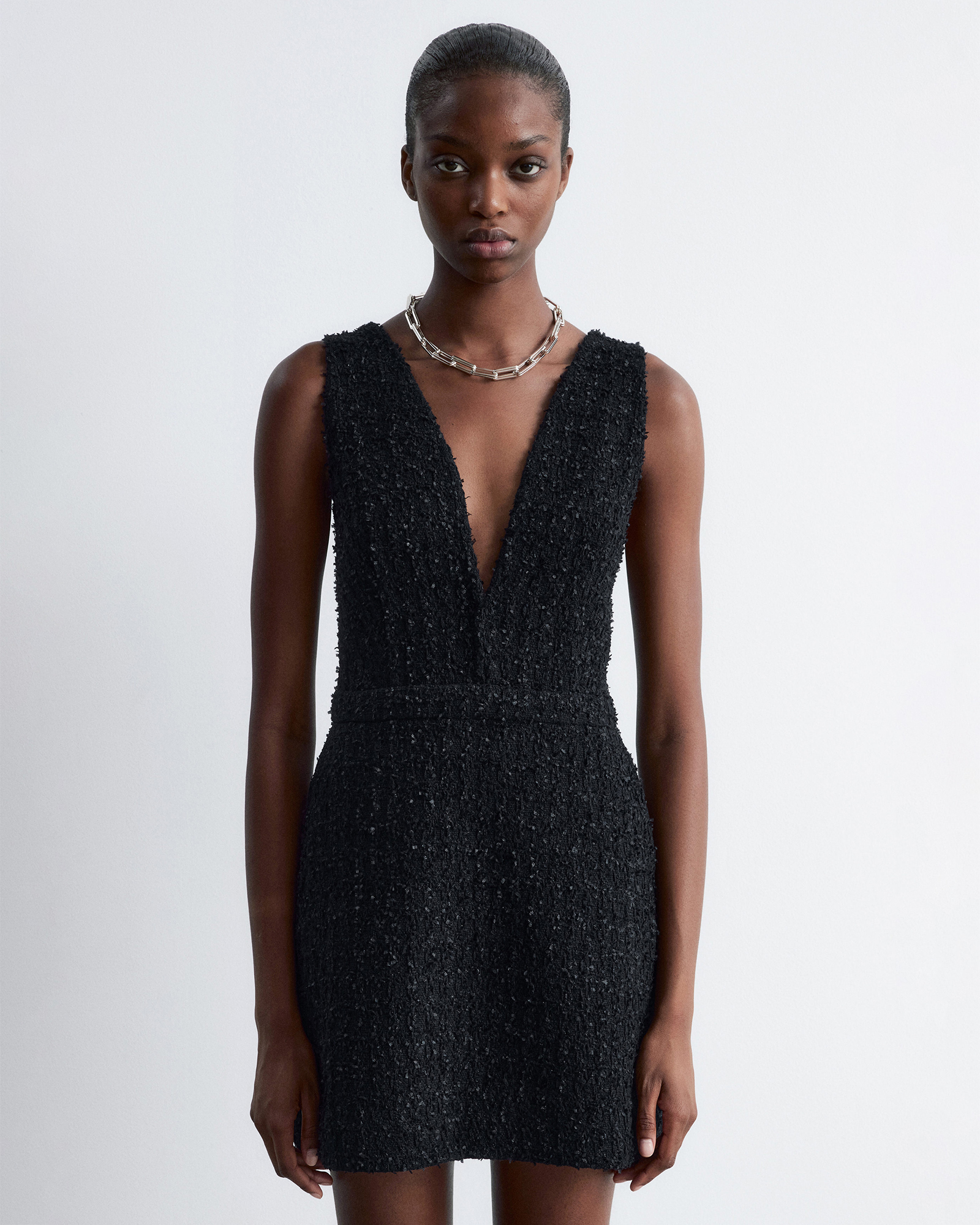 Textured V-Neck Mini Dress
