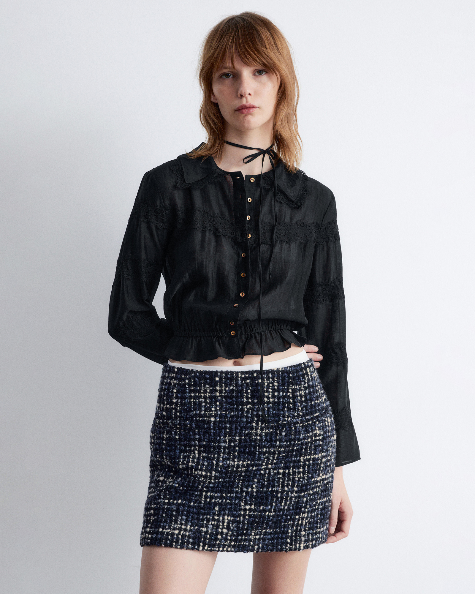 Long-Sleeve Lace Blouse