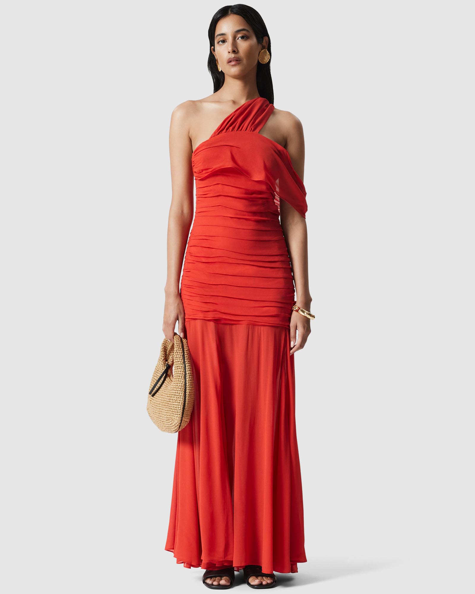 One-Shoulder Chiffon Maxi Dress