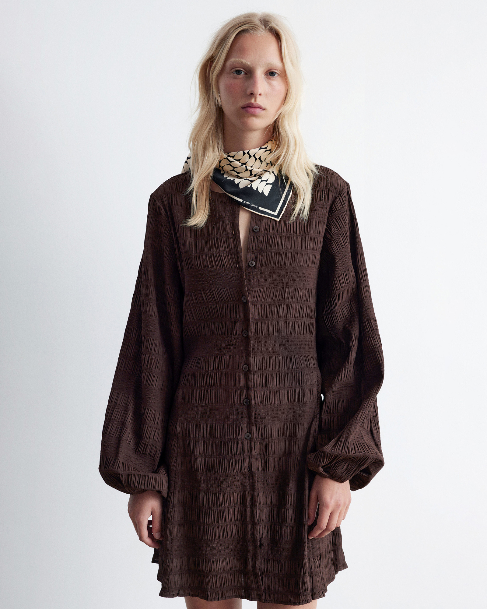Smocked Balloon-Sleeve Mini Dress