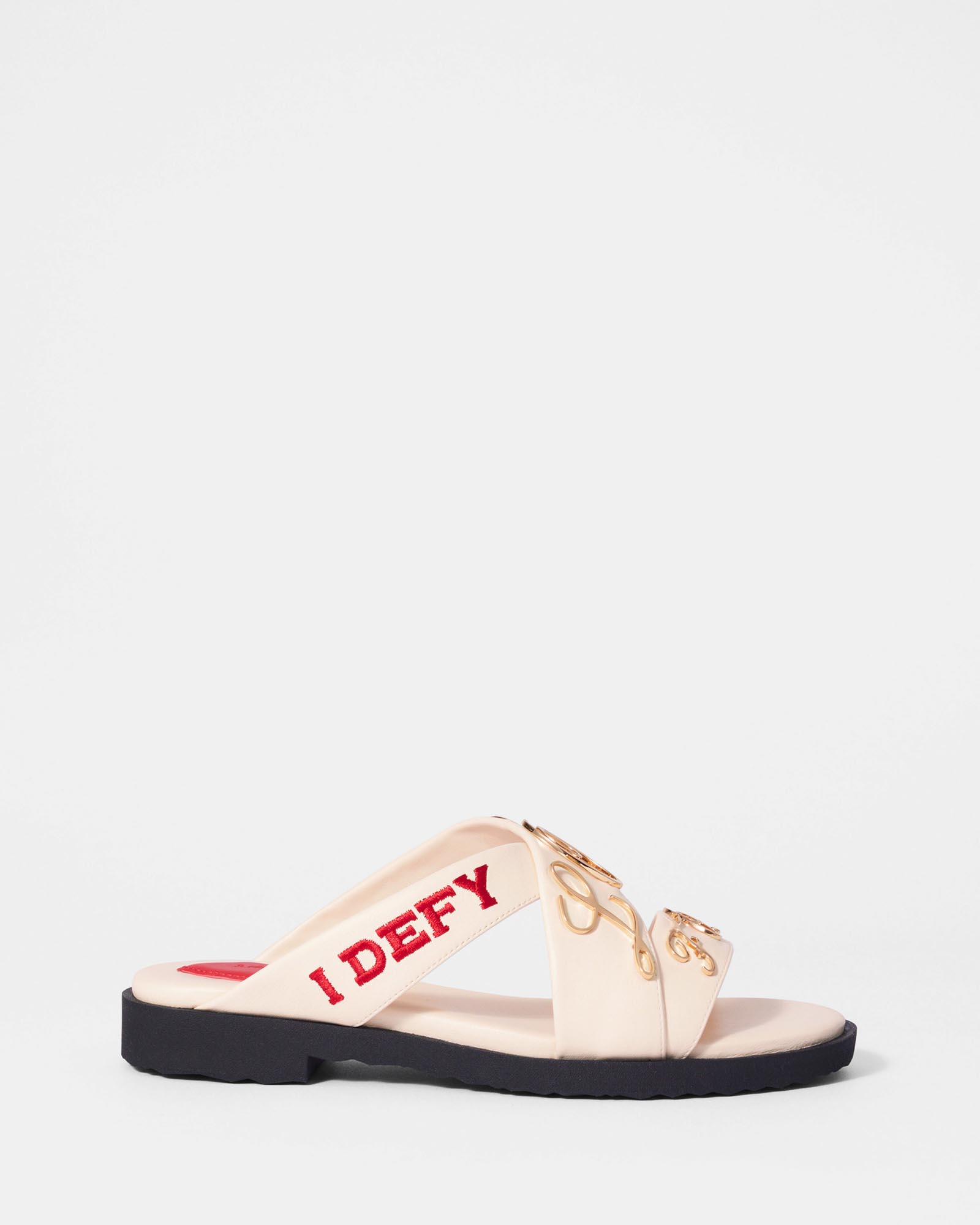 Text-Print Leather Sandals
