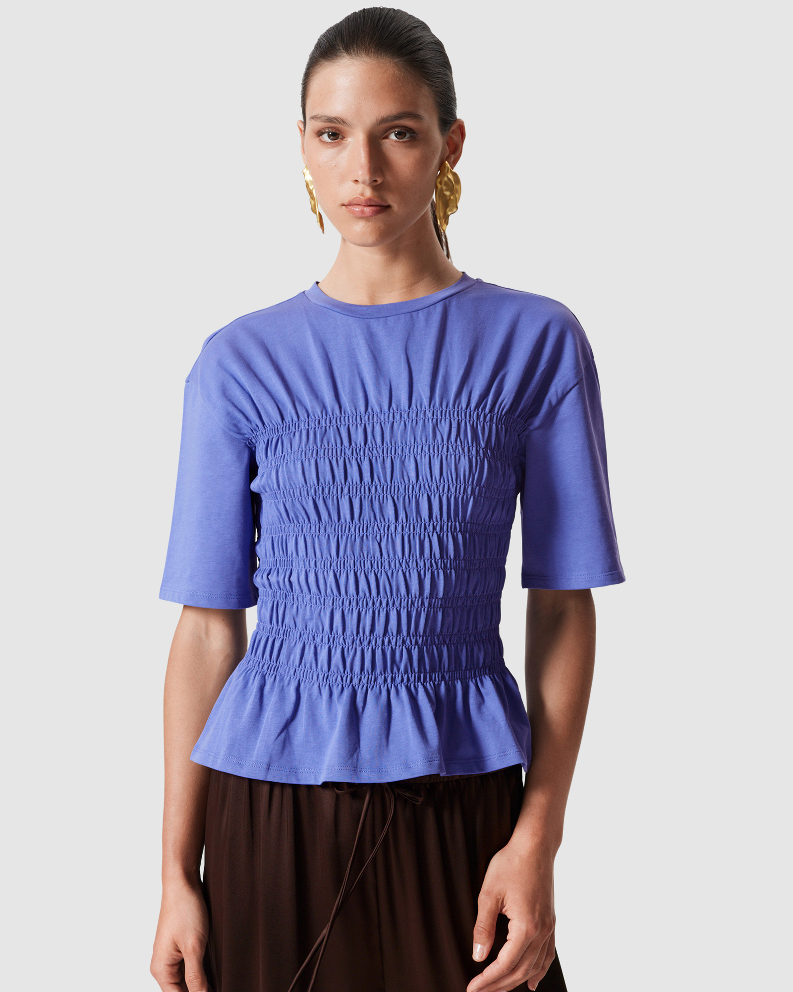 Smocked Crewneck Top